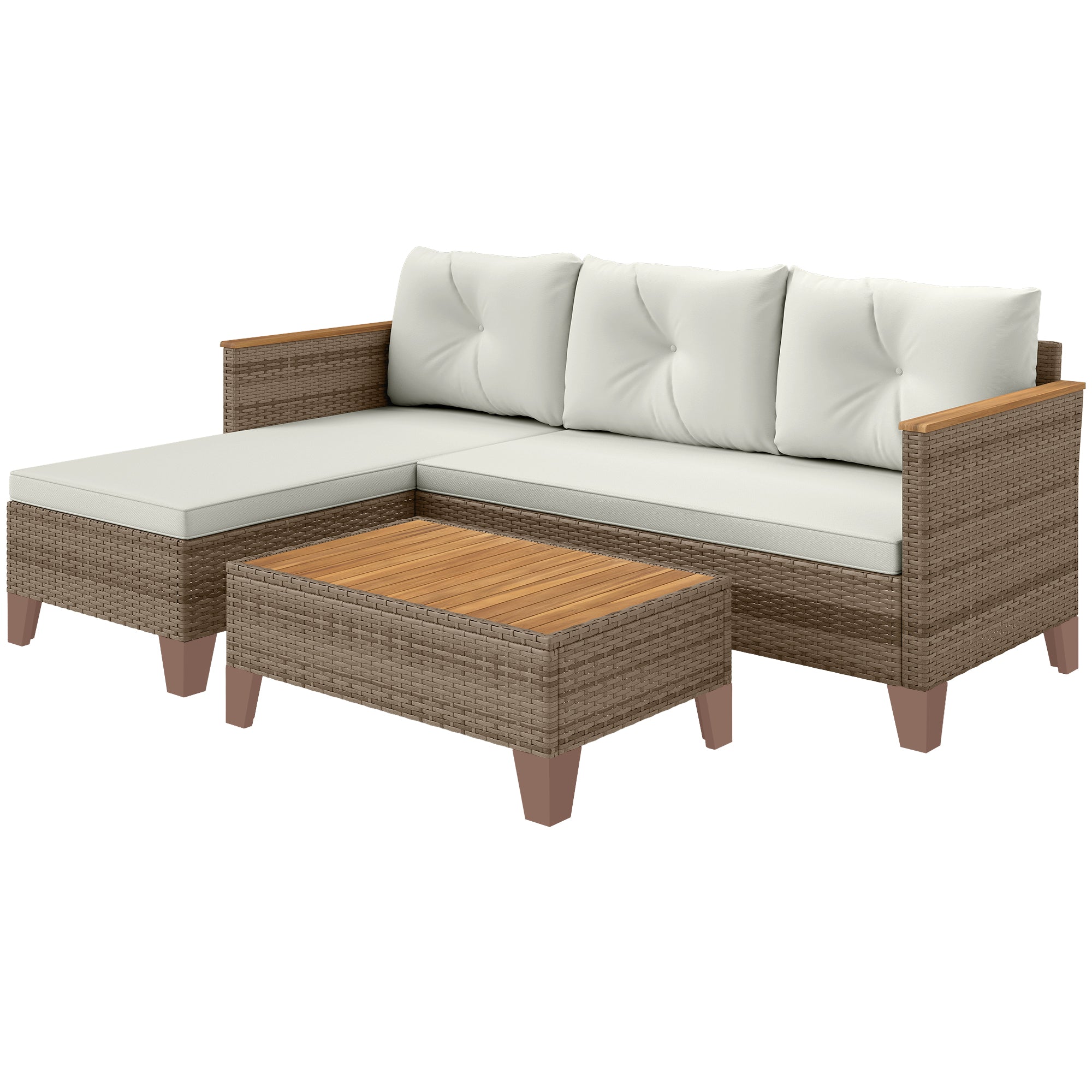 Aosom 3 Piece Patio Furniture Set L-Shaped Cream-DECOROLALA