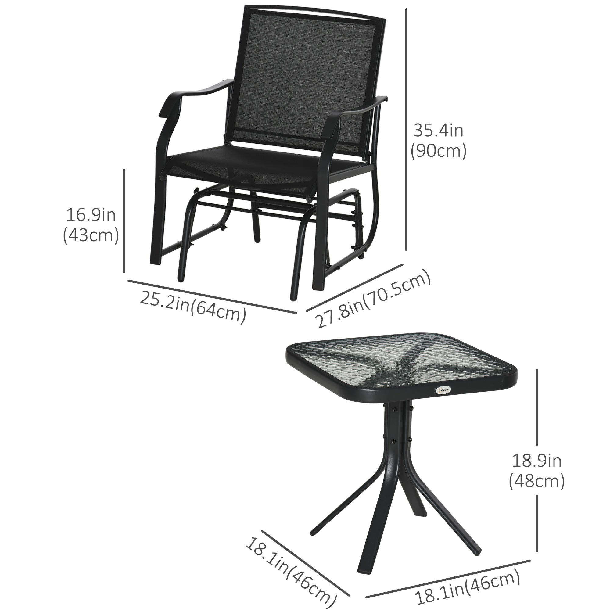 Aosom 3 Piece Patio Glider Set - Black Mesh-DECOROLALA