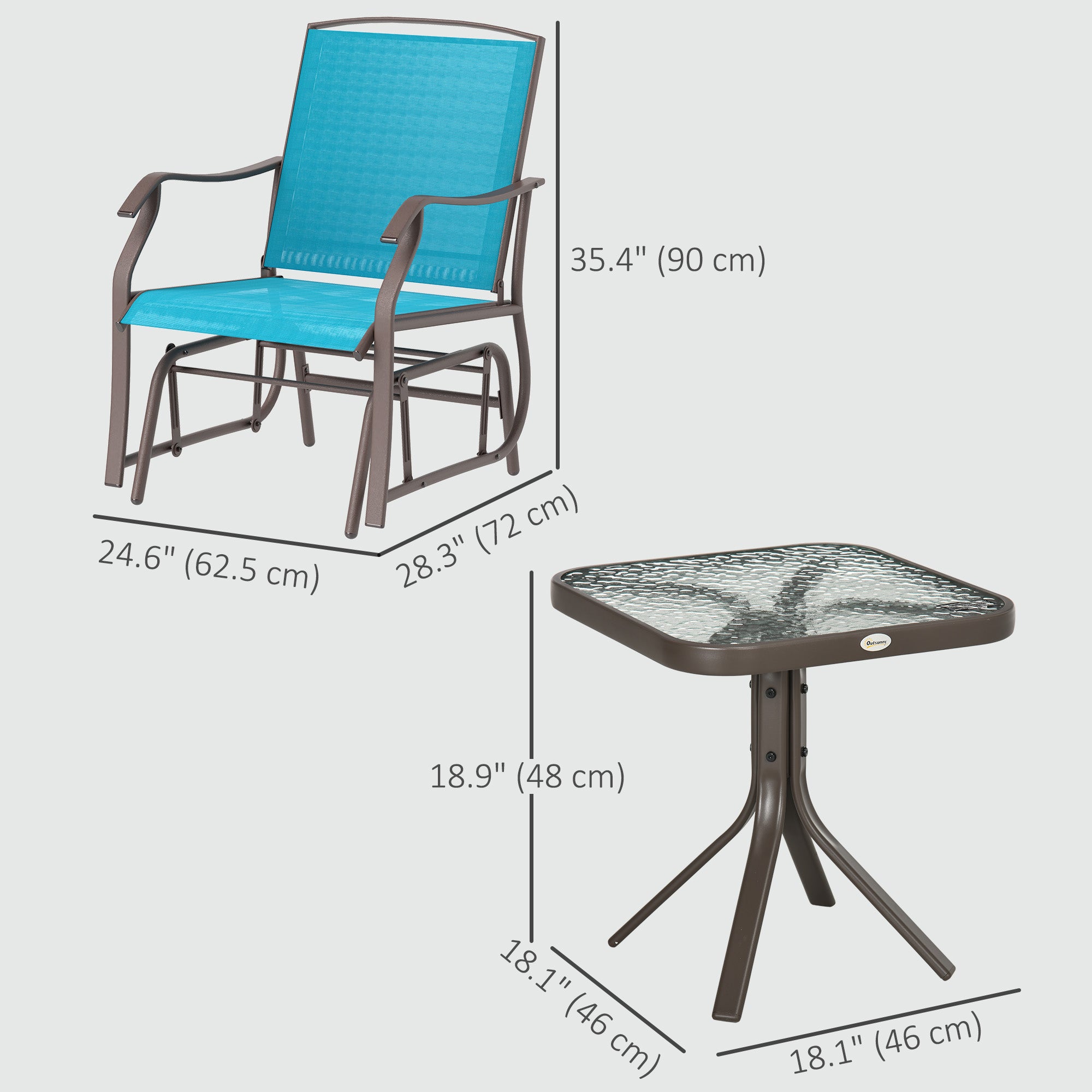 Aosom 3-Piece Patio Set - Glider Chairs, Blue Breathable Mesh, Glass Table-DECOROLALA