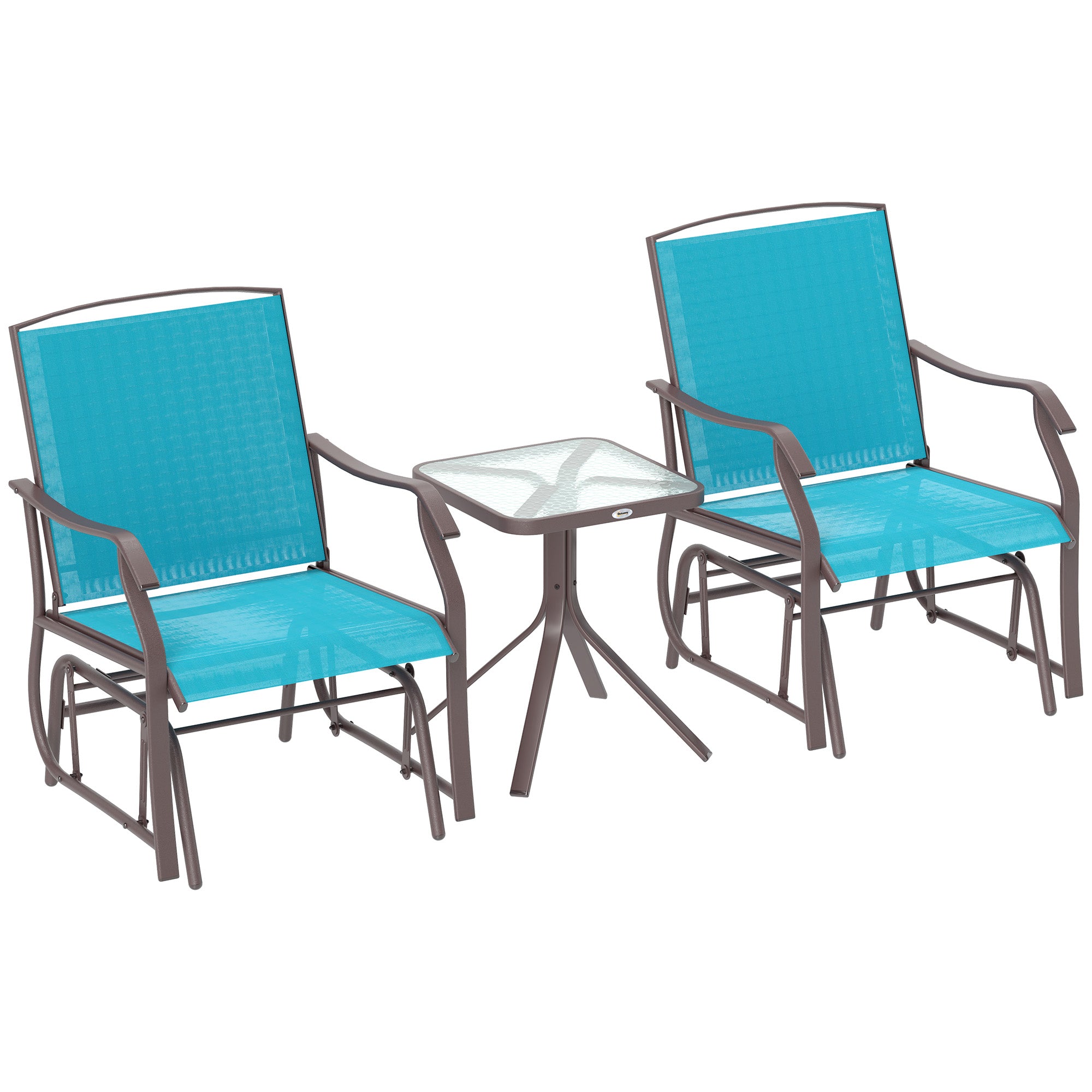 Aosom 3-Piece Patio Set - Glider Chairs, Blue Breathable Mesh, Glass Table-DECOROLALA