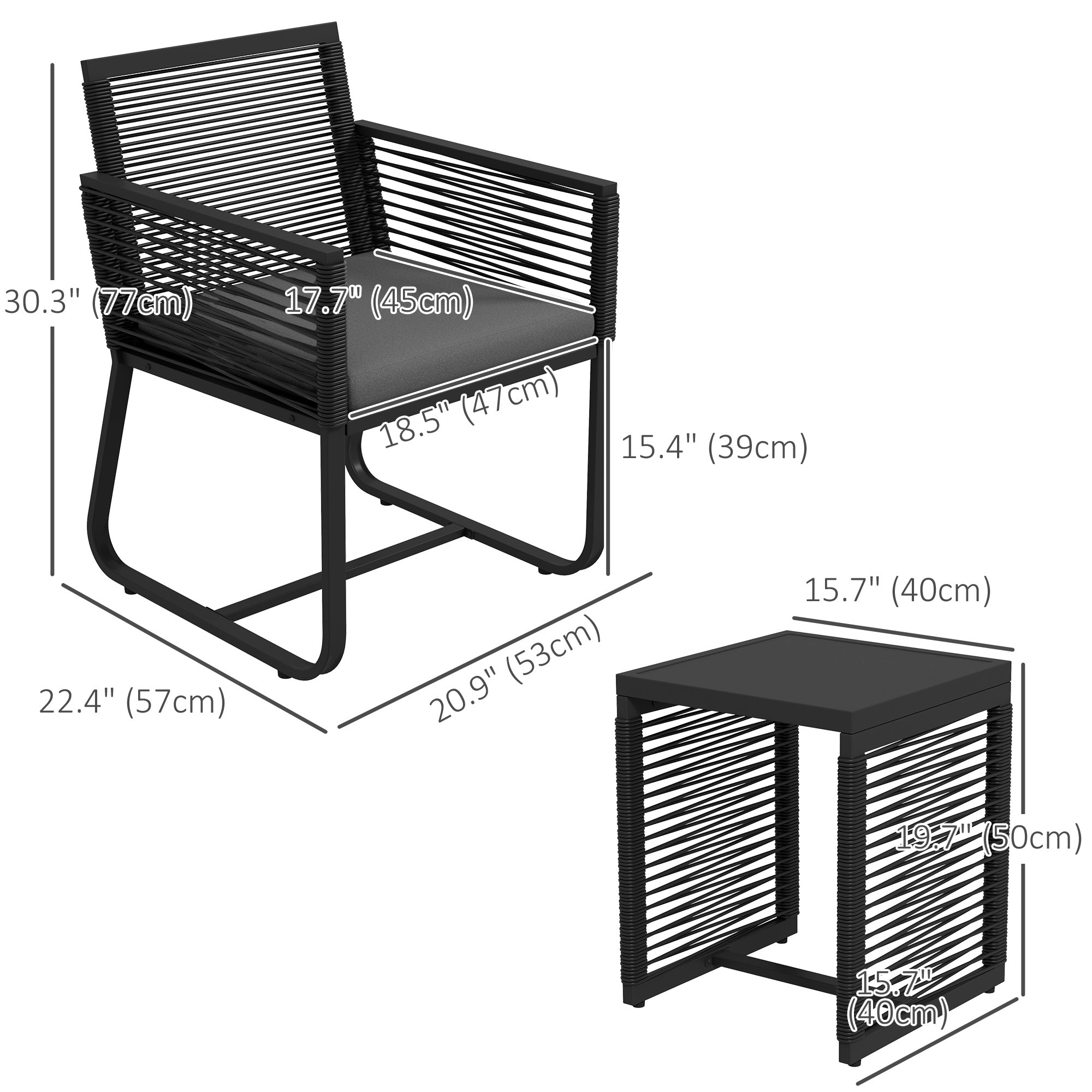 Aosom 3-Piece Rattan Bistro Set - Black w/ Cushions-DECOROLALA