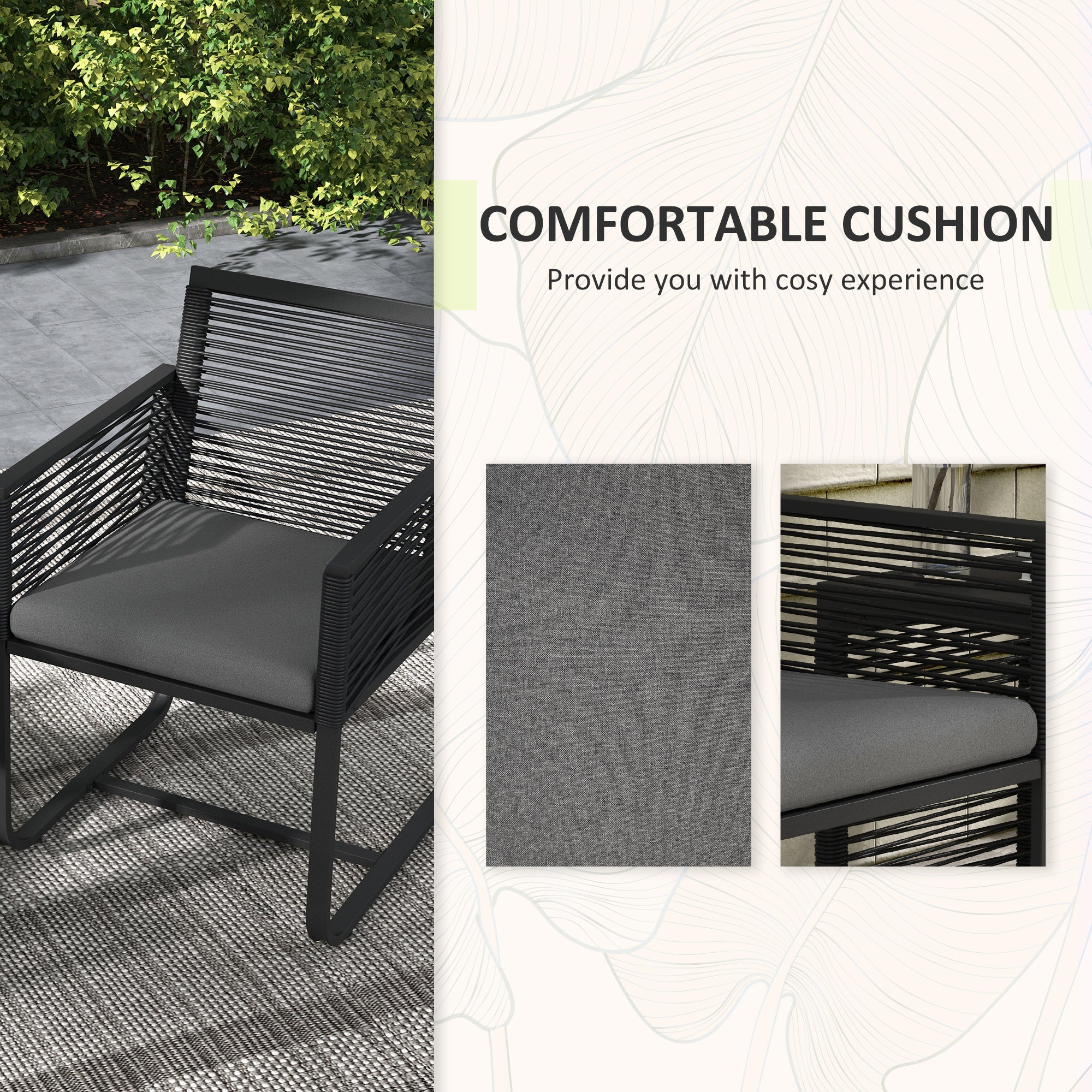 Aosom 3-Piece Rattan Bistro Set - Black w/ Cushions-DECOROLALA