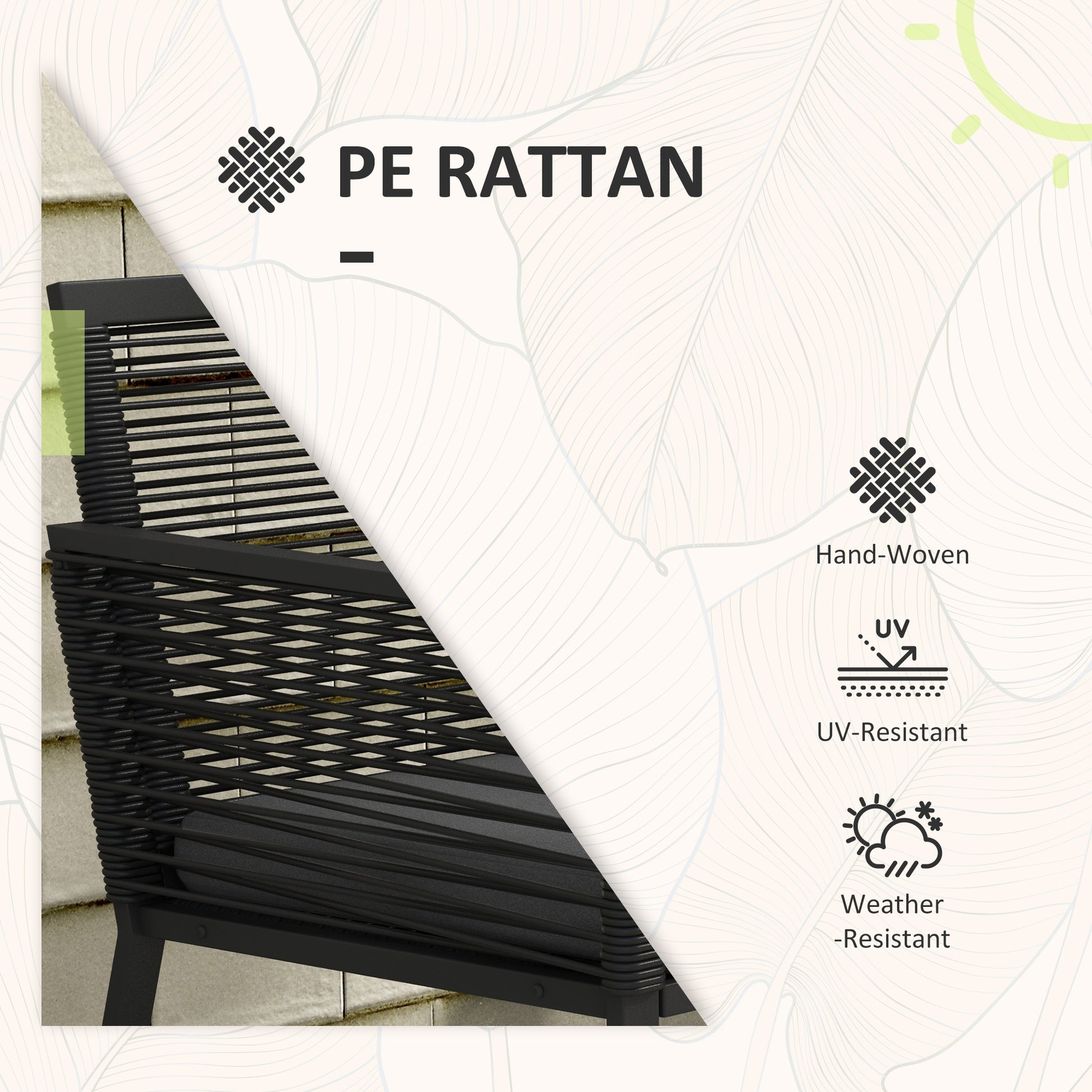 Aosom 3-Piece Rattan Bistro Set - Black w/ Cushions-DECOROLALA