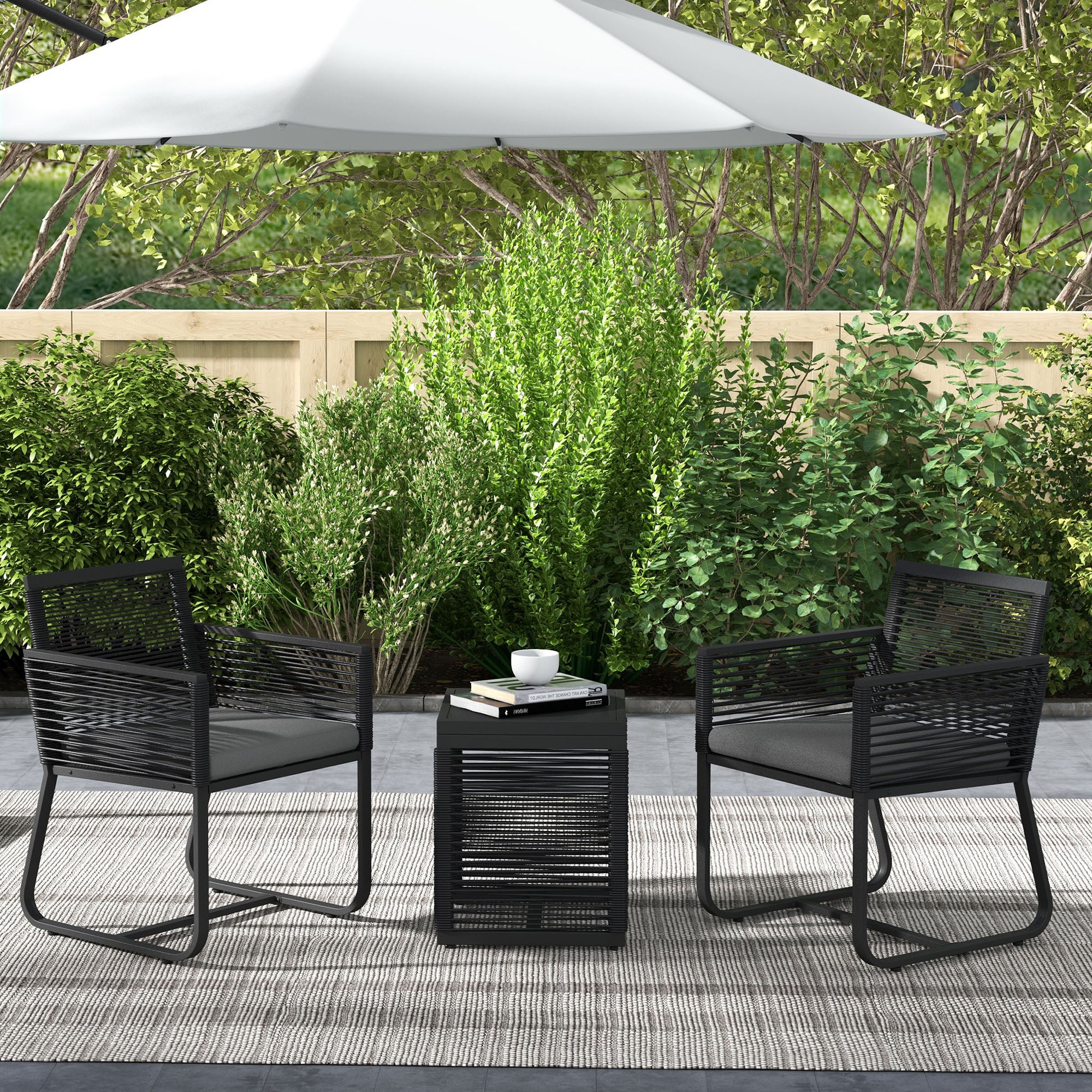 Aosom 3-Piece Rattan Bistro Set - Black w/ Cushions-DECOROLALA