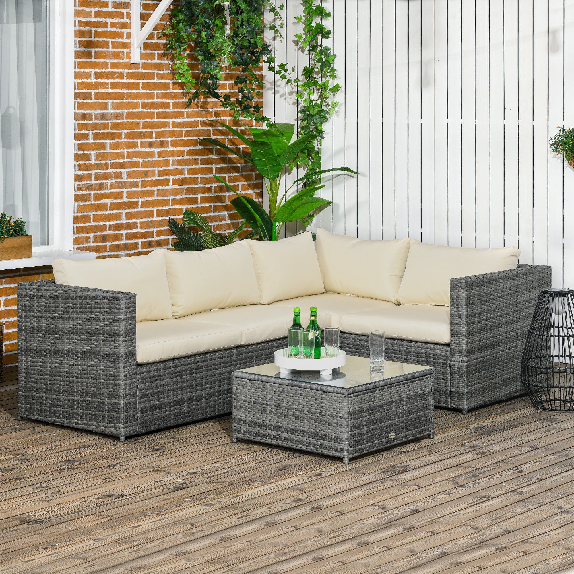 Aosom 3-Piece Rattan Outdoor Furniture Set, Beige, Garden Patio Set-DECOROLALA