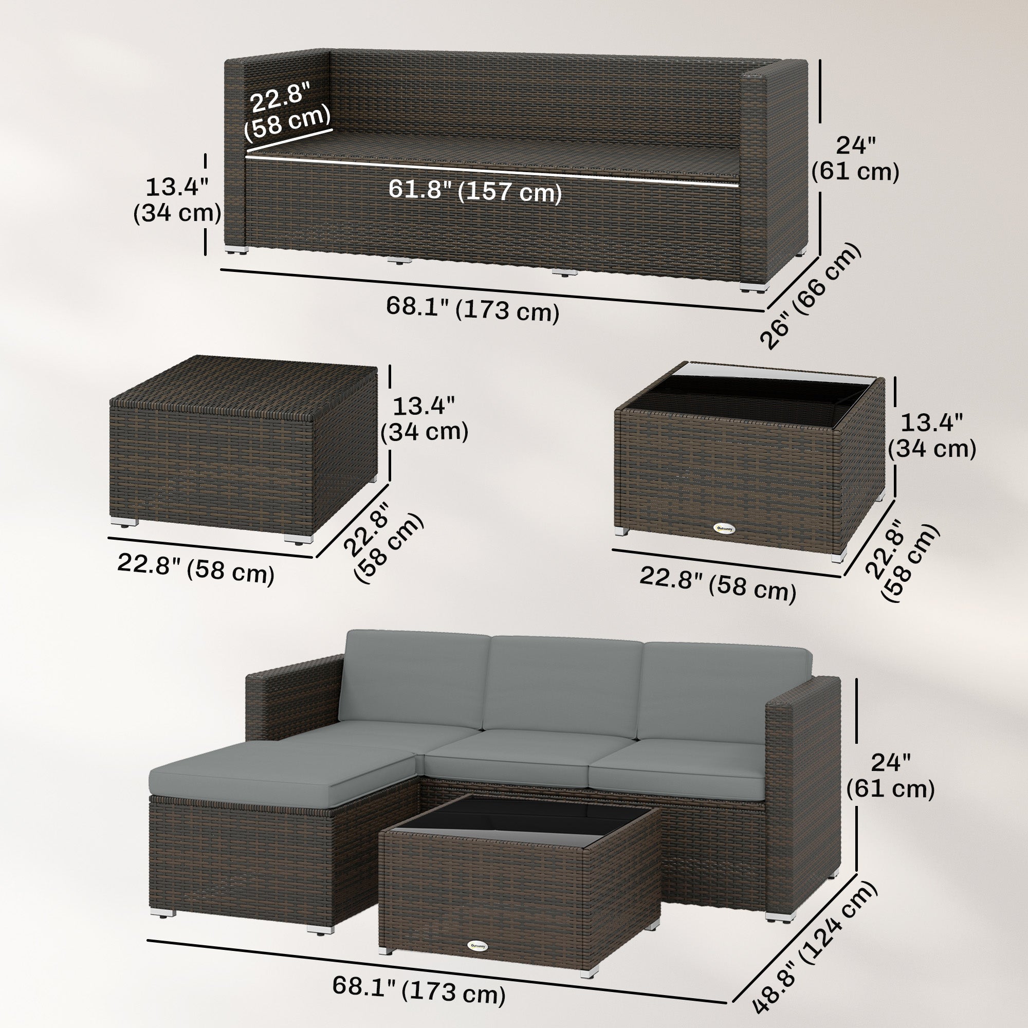 Aosom 3 Piece Rattan Patio Furniture Set - PE Wicker Corner Sofa-DECOROLALA