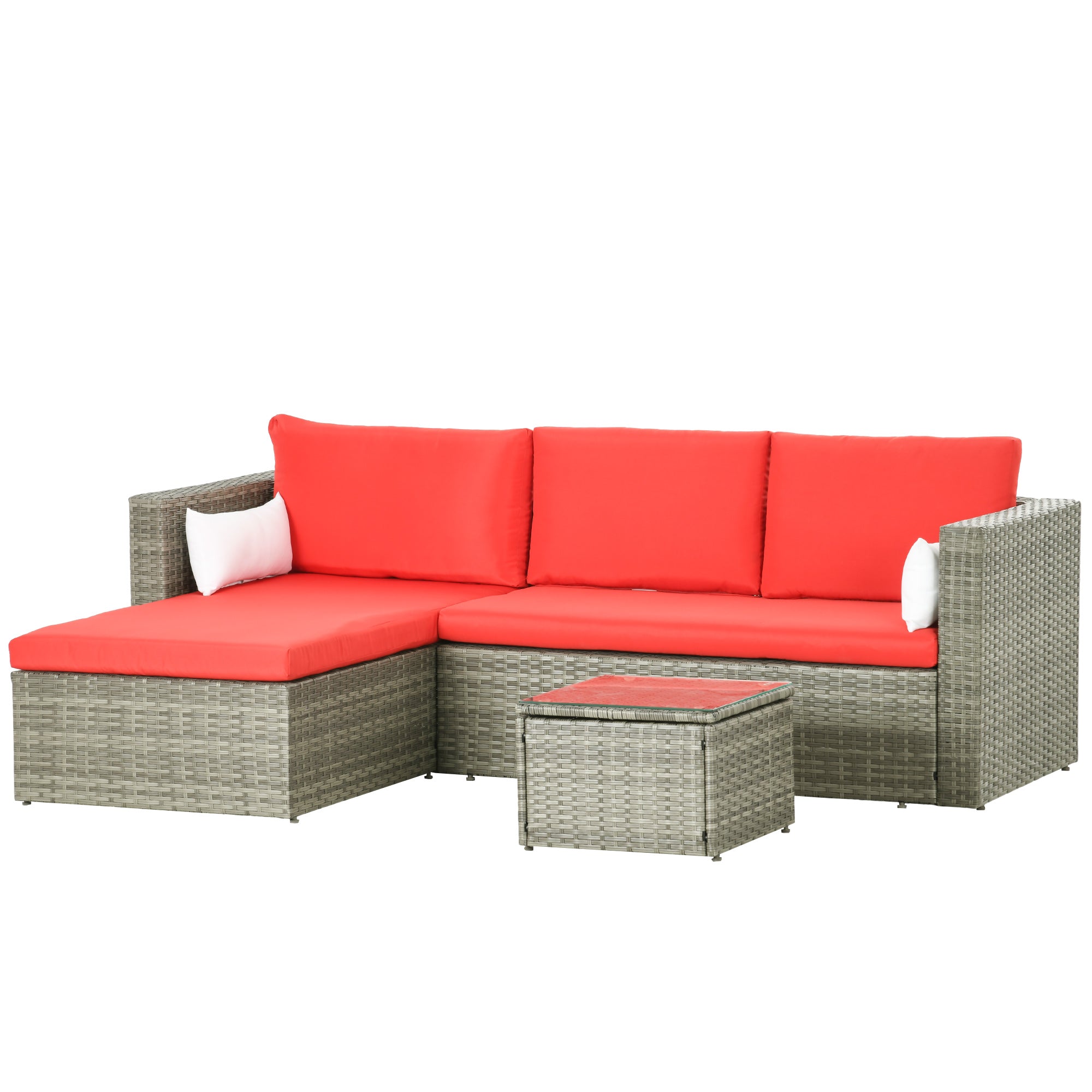 Aosom 3-Piece Rattan Patio Furniture Set - Red-DECOROLALA