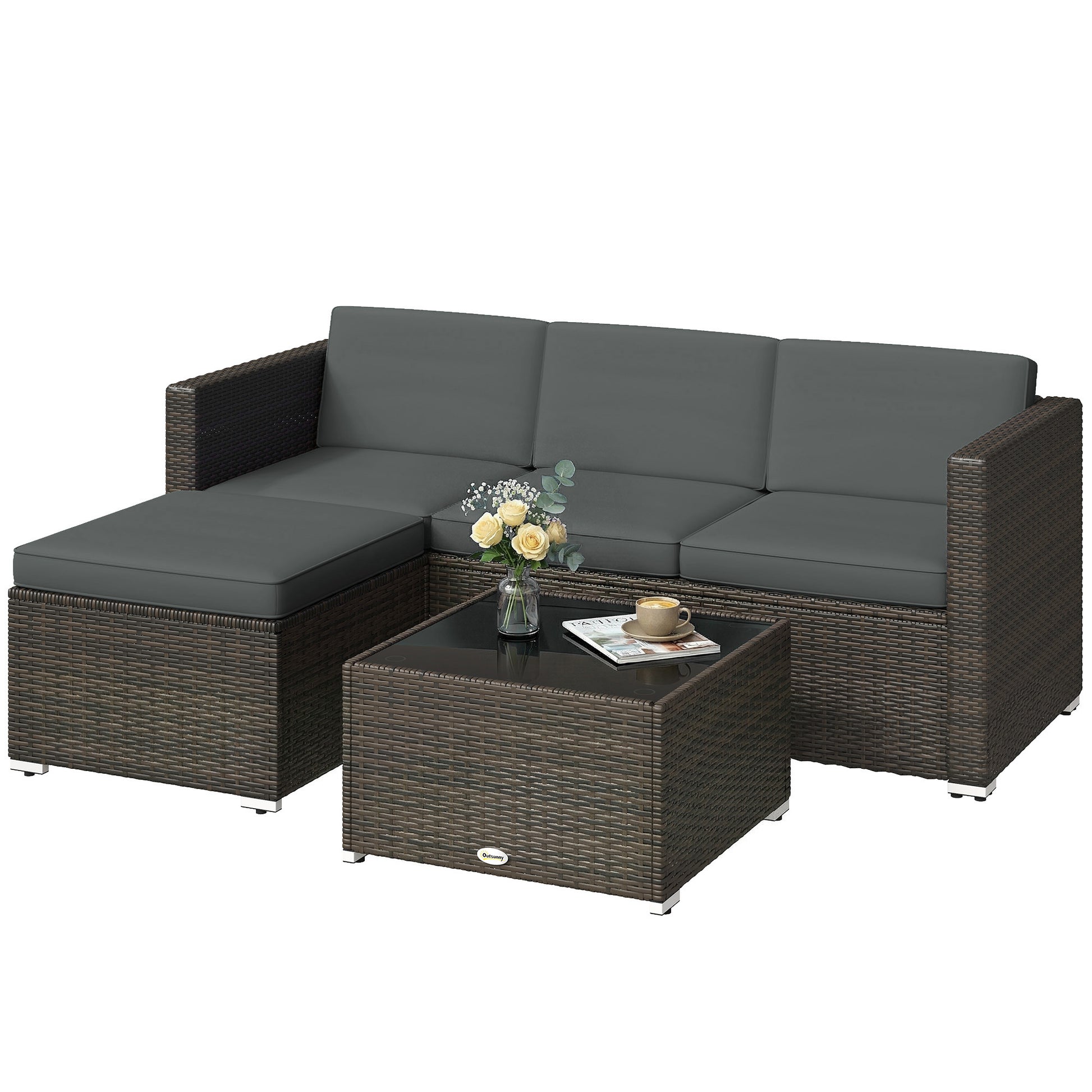 Aosom 3-Piece Rattan Patio Set - Dark Grey Sofa-DECOROLALA