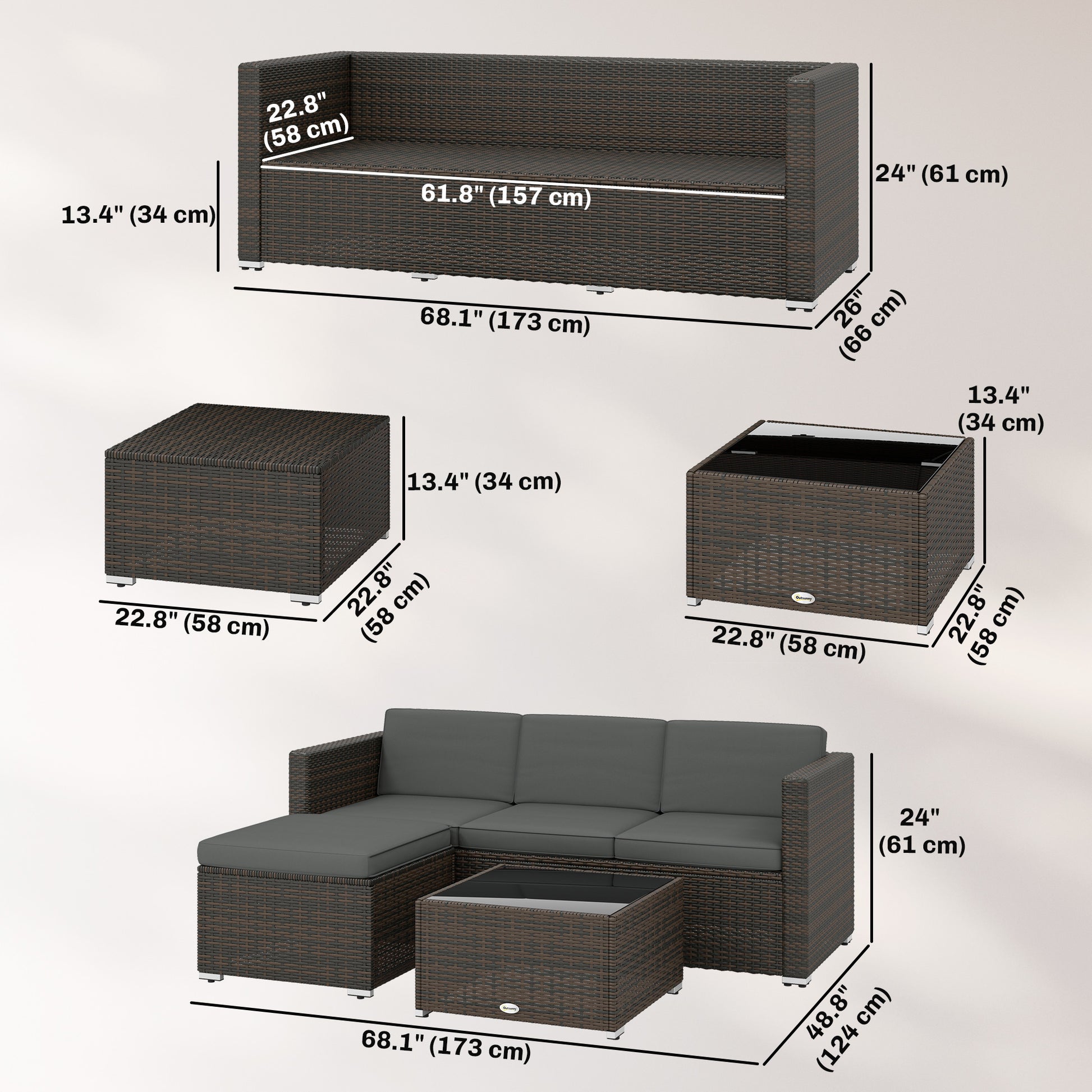 Aosom 3-Piece Rattan Patio Set - Dark Grey Sofa-DECOROLALA