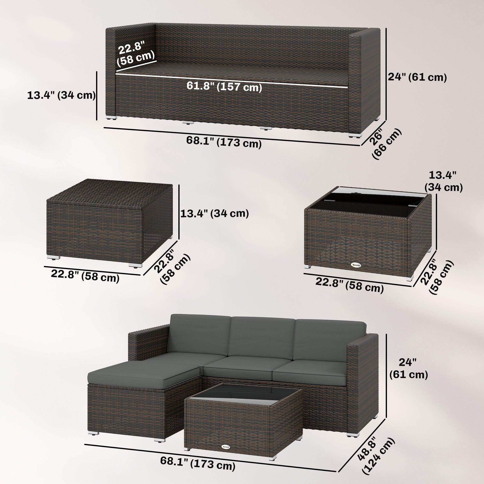 Aosom 3-Piece Rattan Patio Set - Dark Grey Sofa-DECOROLALA