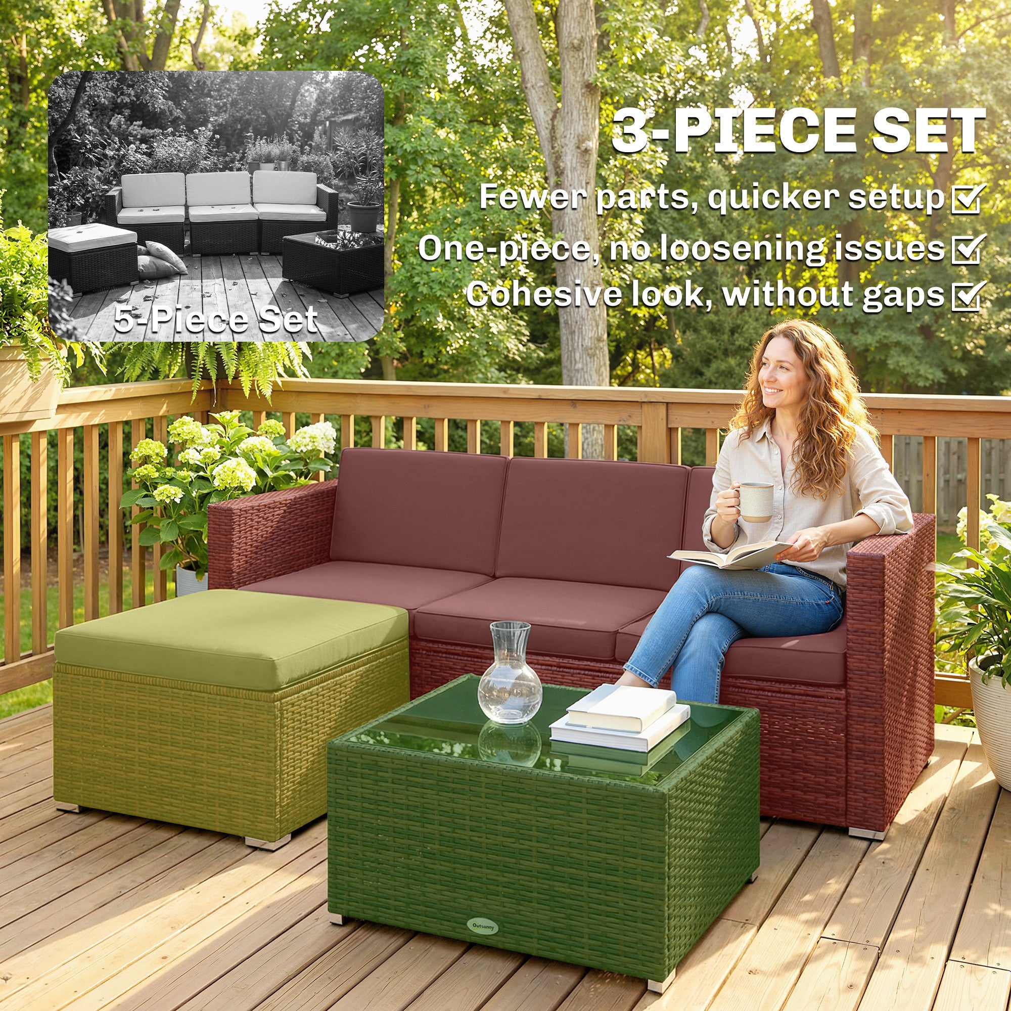 Aosom 3-Piece Rattan Patio Set - Dark Grey Sofa-DECOROLALA