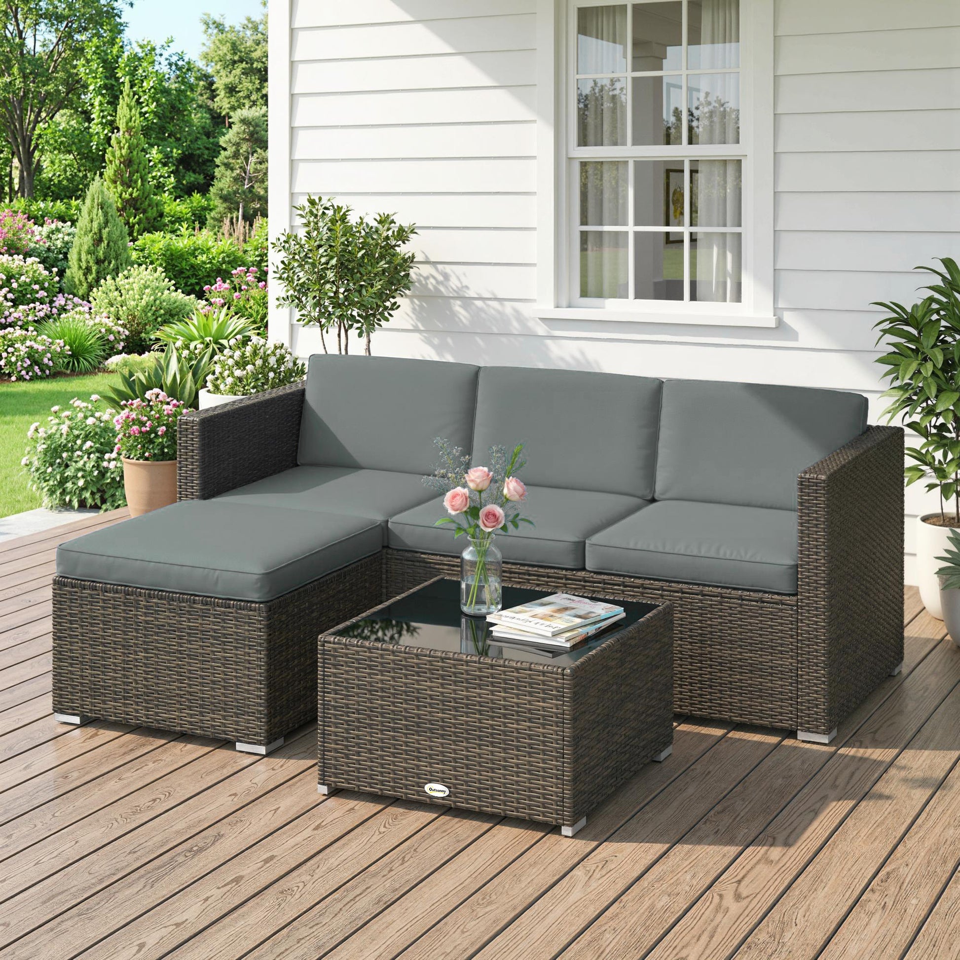 Aosom 3-Piece Rattan Patio Set - Dark Grey Sofa-DECOROLALA