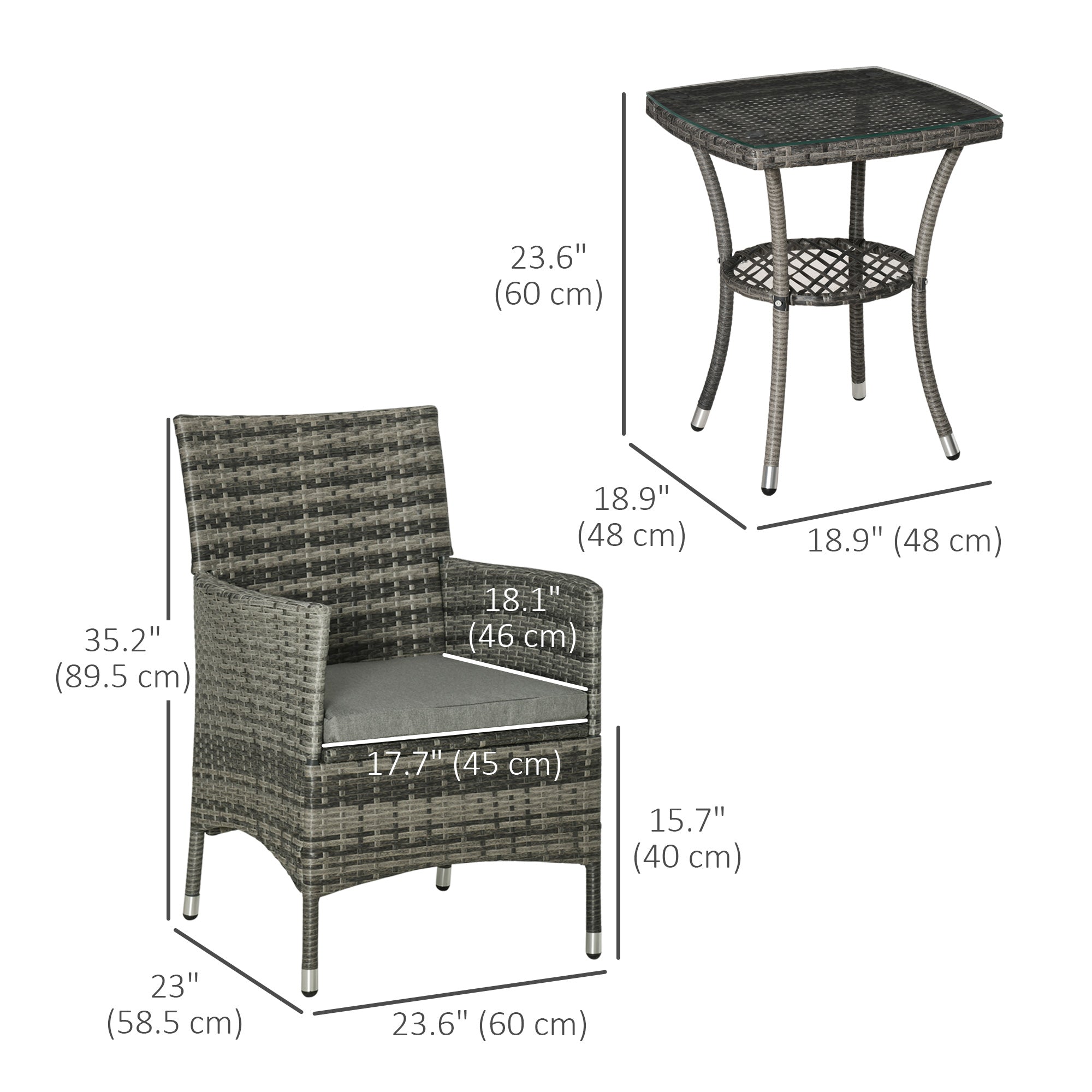 Aosom 3 Piece Rattan Patio Set - Grey Glass Top-DECOROLALA