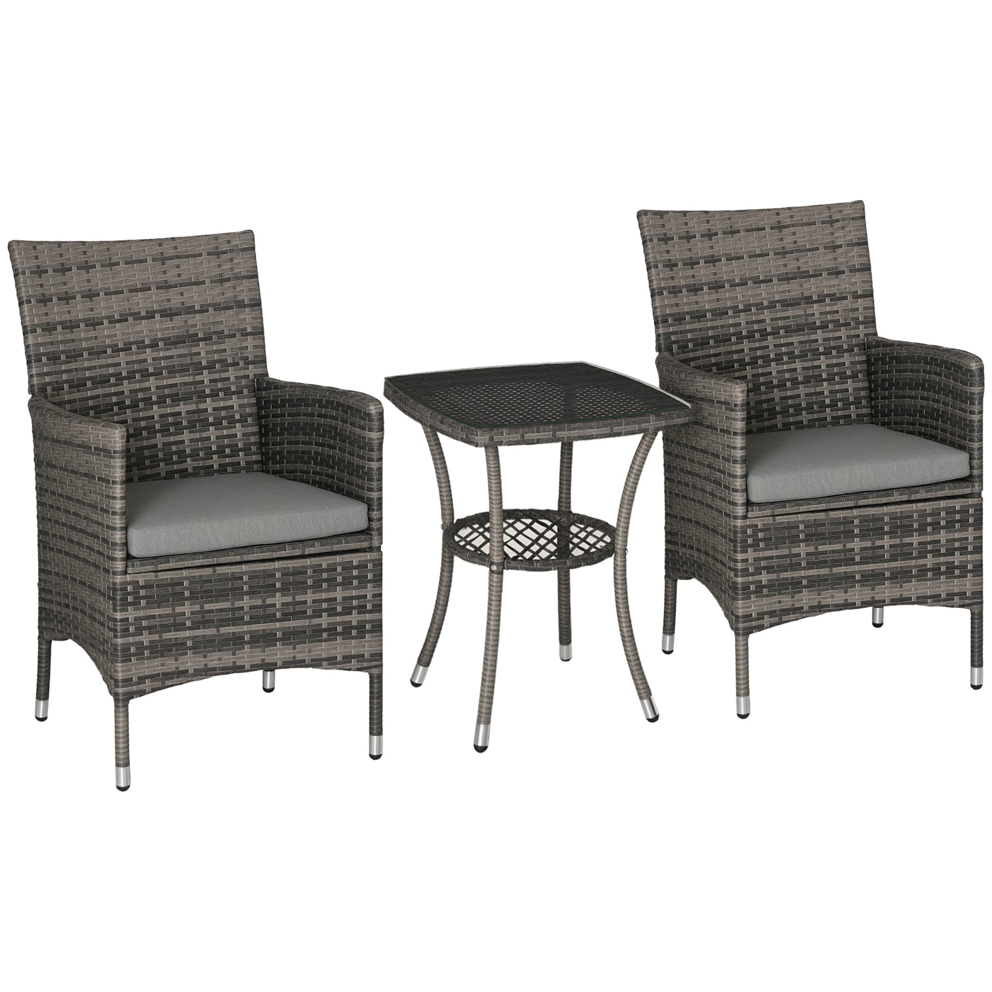 Aosom 3 Piece Rattan Patio Set - Grey Glass Top-DECOROLALA