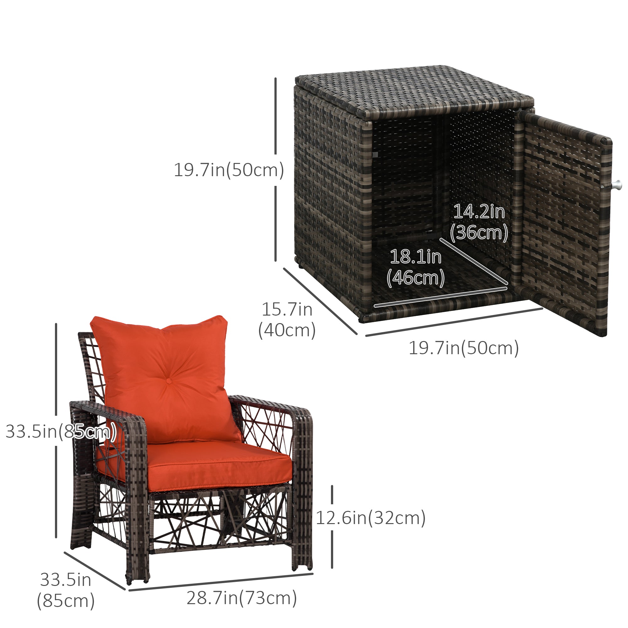 Aosom 3-Piece Rattan Patio Set - Red Cushions Storage-DECOROLALA