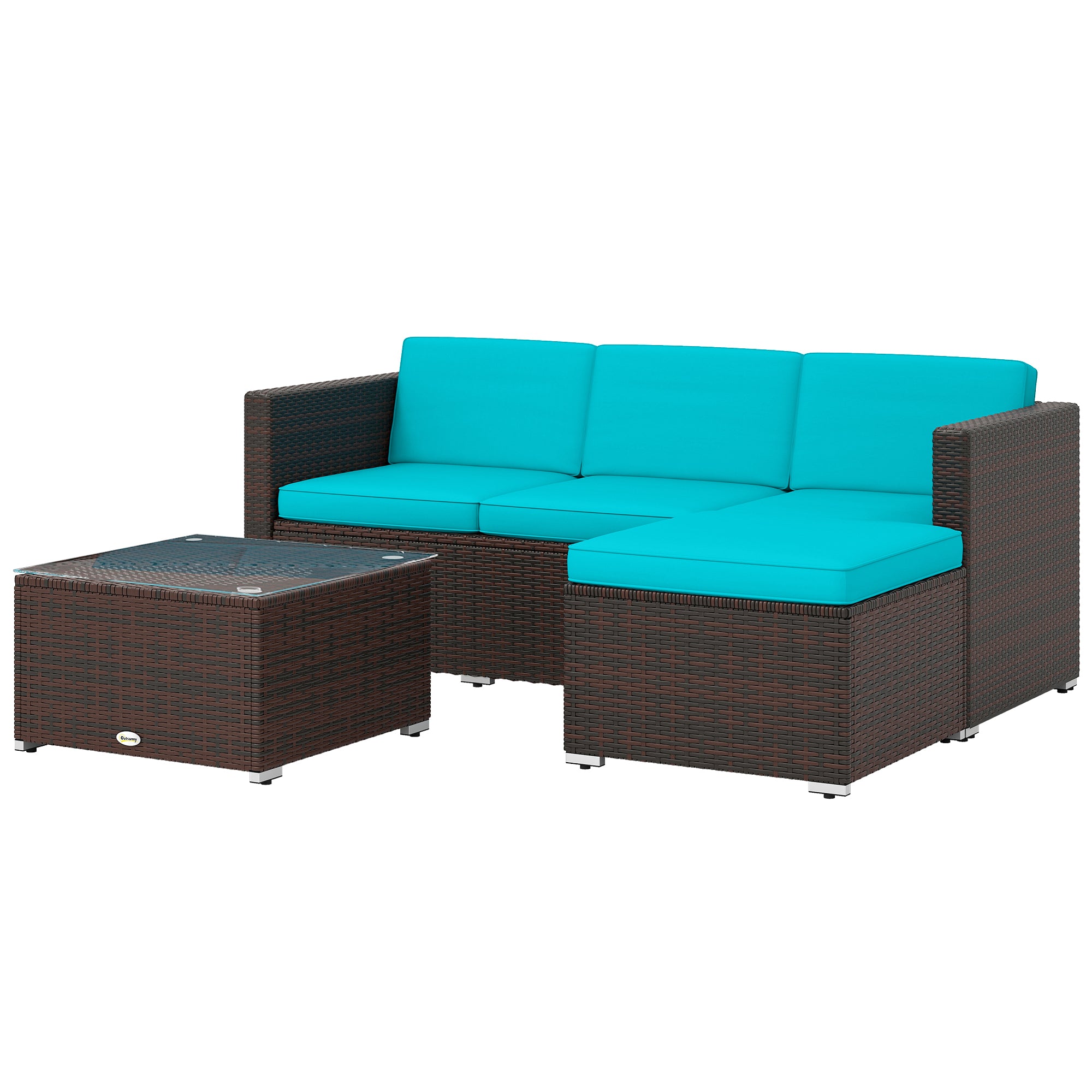 Aosom 3-Piece Rattan Patio Sofa Set - Turquoise-DECOROLALA