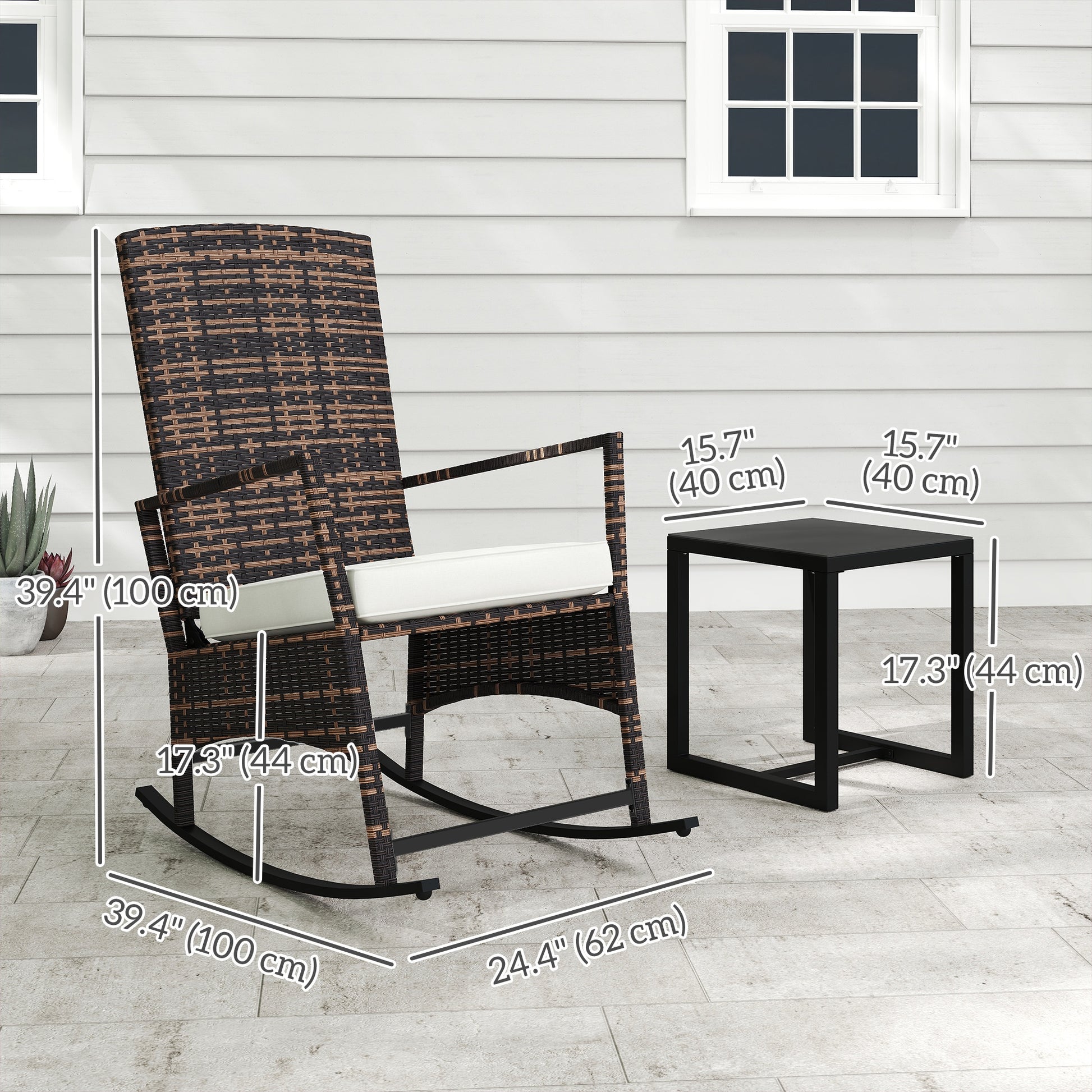 Aosom 3 Piece Rocking Bistro Set White Wicker Patio-DECOROLALA