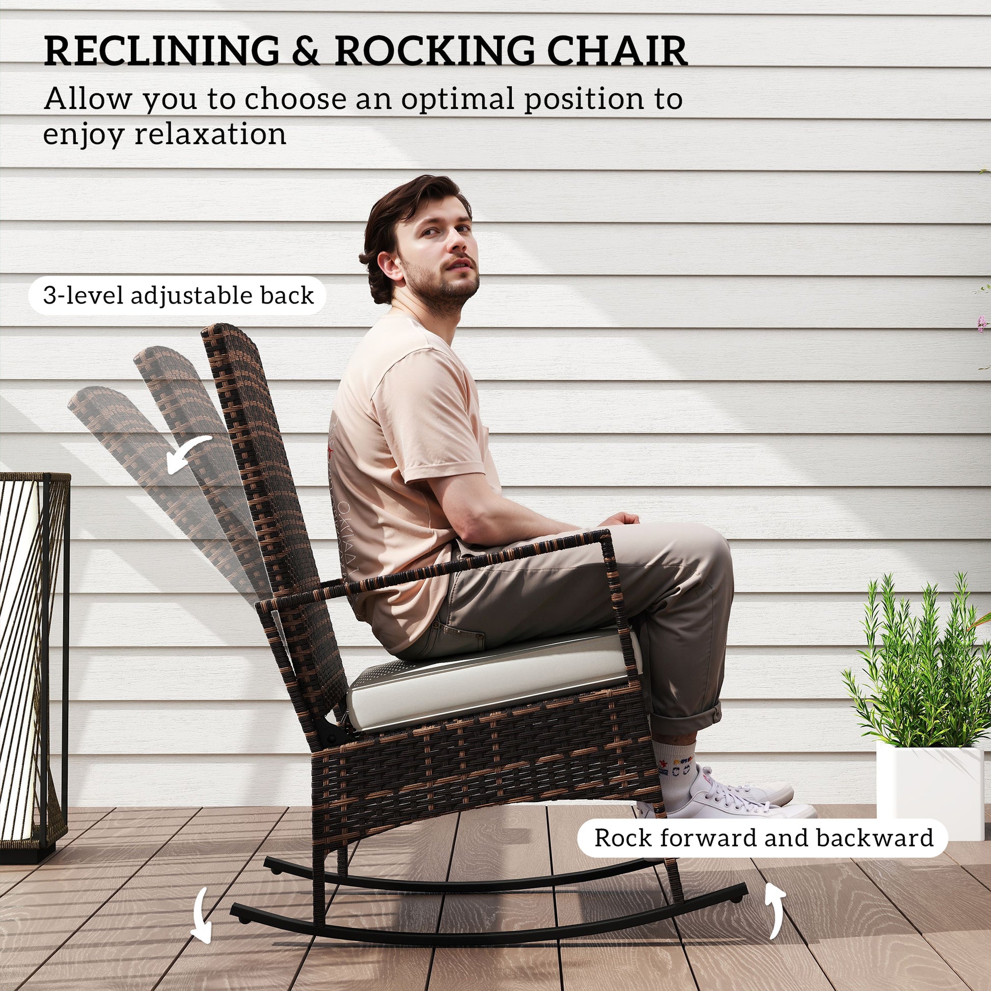 Aosom 3 Piece Rocking Bistro Set White Wicker Patio-DECOROLALA