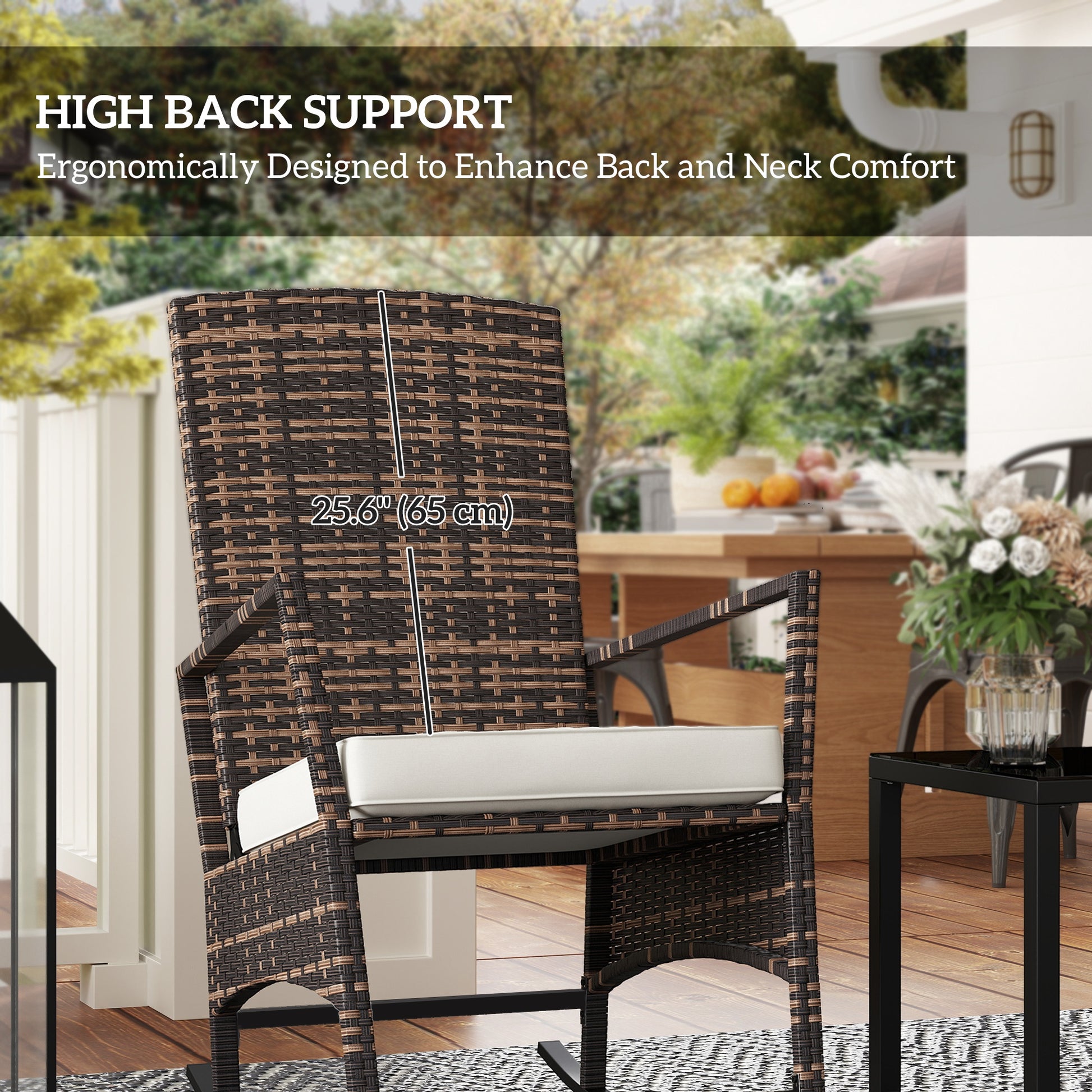 Aosom 3 Piece Rocking Bistro Set White Wicker Patio-DECOROLALA