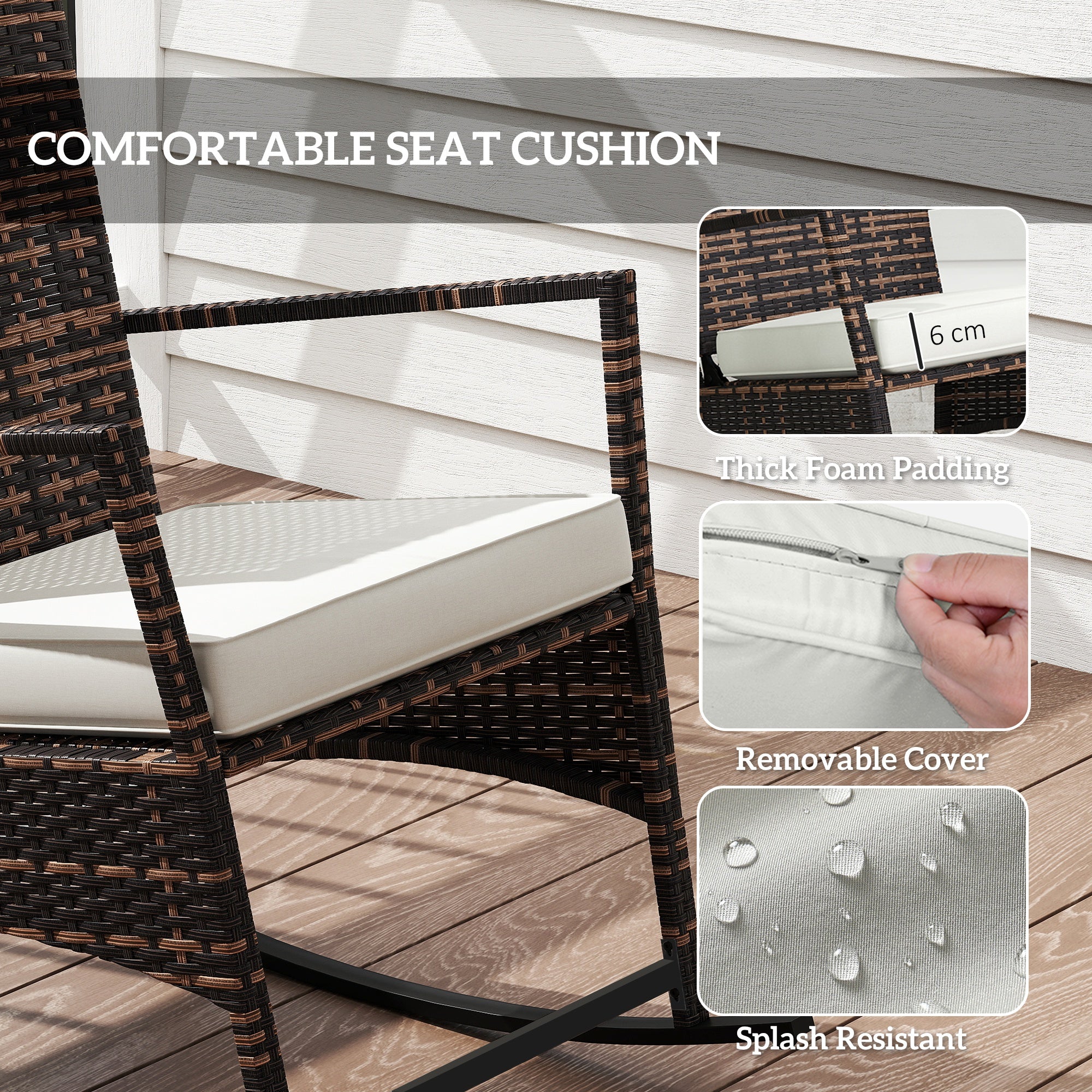 Aosom 3 Piece Rocking Bistro Set White Wicker Patio-DECOROLALA
