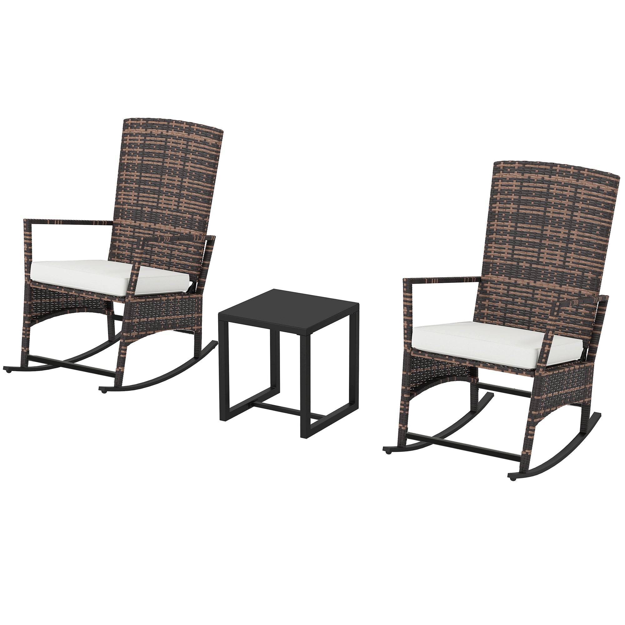 Aosom 3 Piece Rocking Bistro Set White Wicker Patio-DECOROLALA
