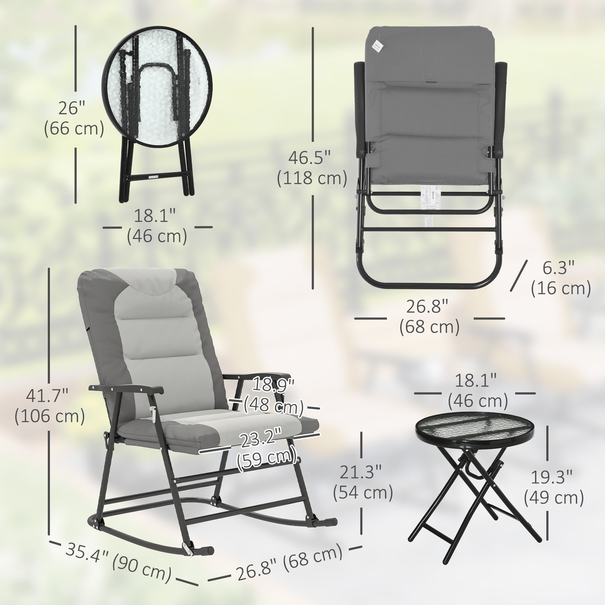 Aosom 3-Piece Rocking Chair Set - Light Grey Outdoor-DECOROLALA