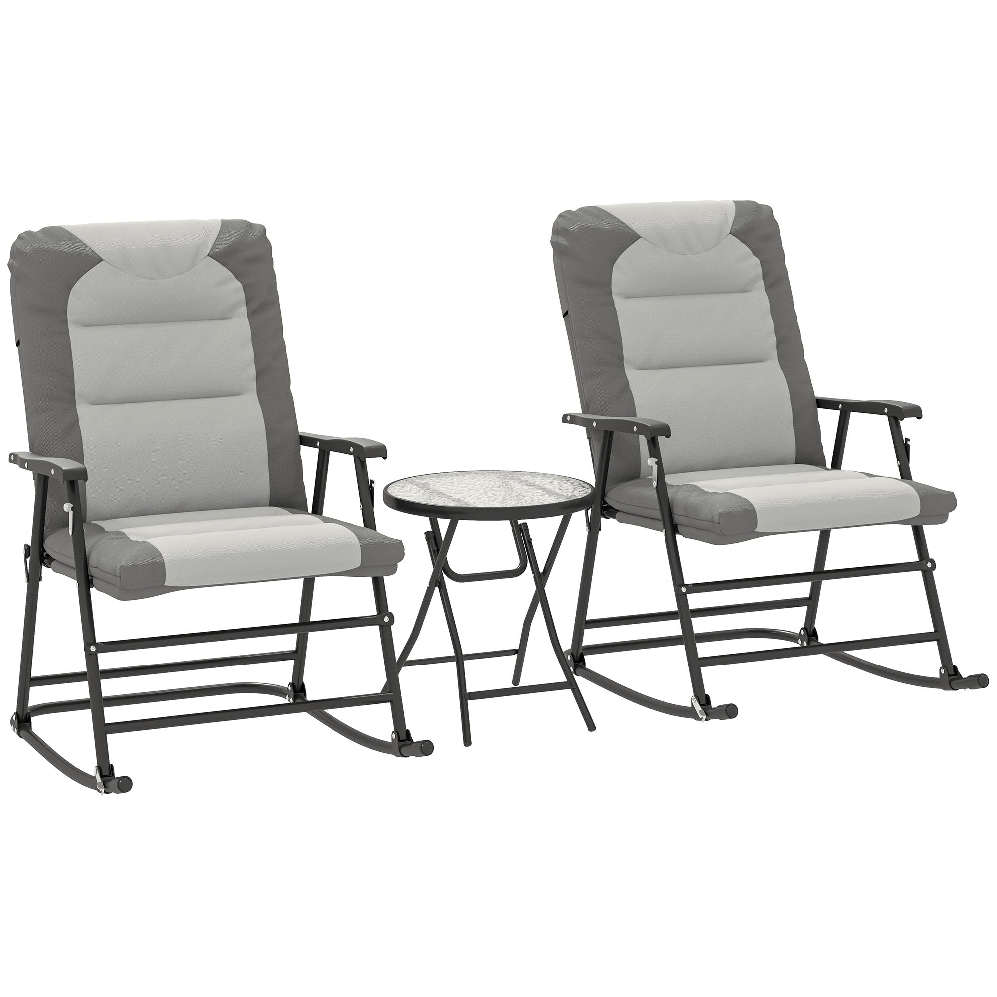 Aosom 3-Piece Rocking Chair Set - Light Grey Outdoor-DECOROLALA