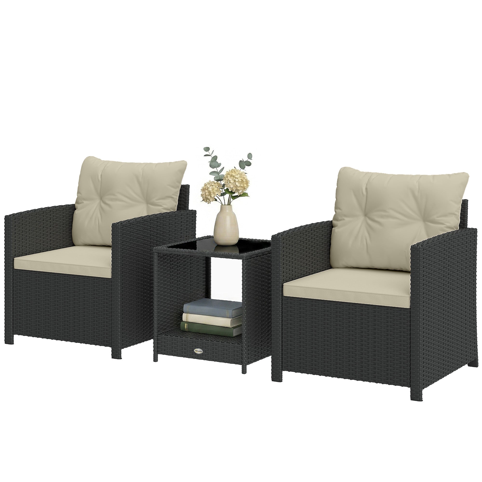 Aosom 3-Piece Wicker Outdoor Bistro Set with 2-Tier Table - Beige-DECOROLALA