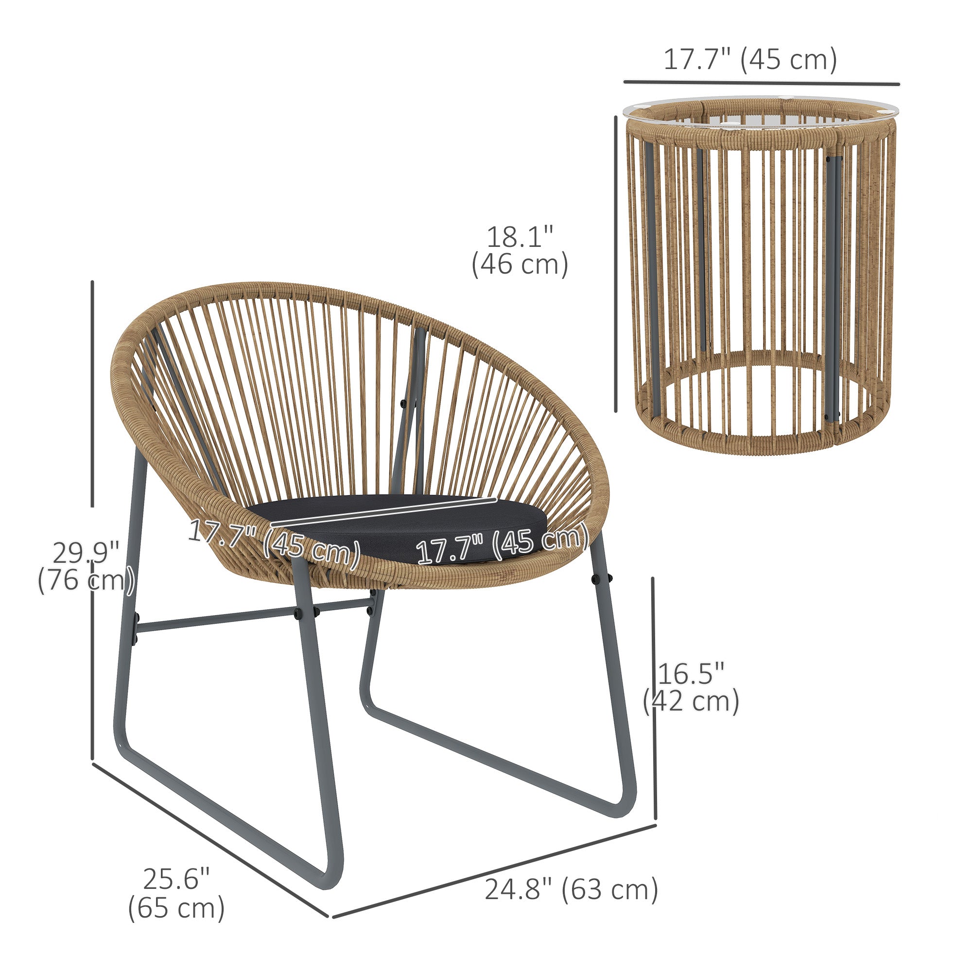 Aosom 3-Piece Wicker Patio Bistro Set - Natural Wood-DECOROLALA
