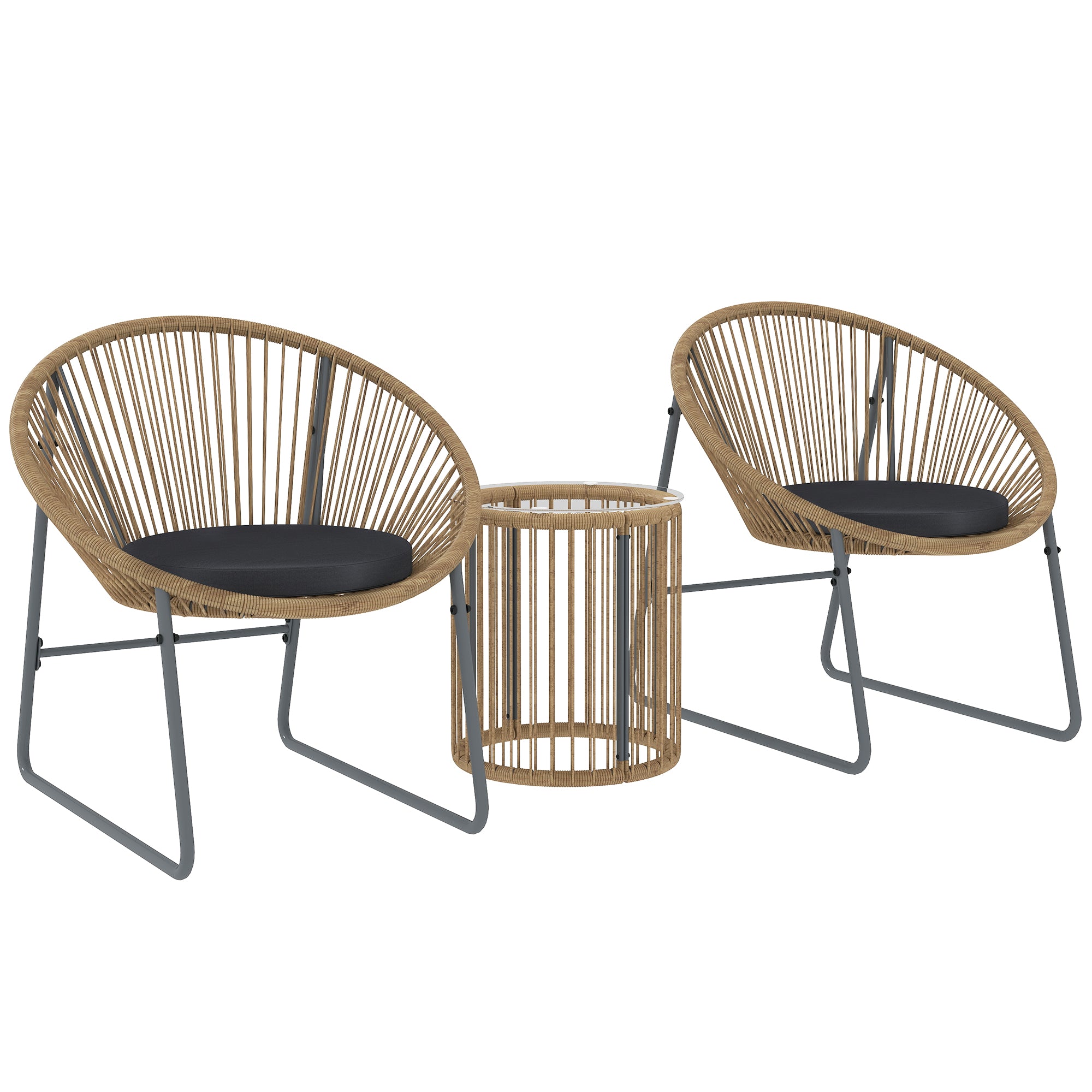 Aosom 3-Piece Wicker Patio Bistro Set - Natural Wood-DECOROLALA