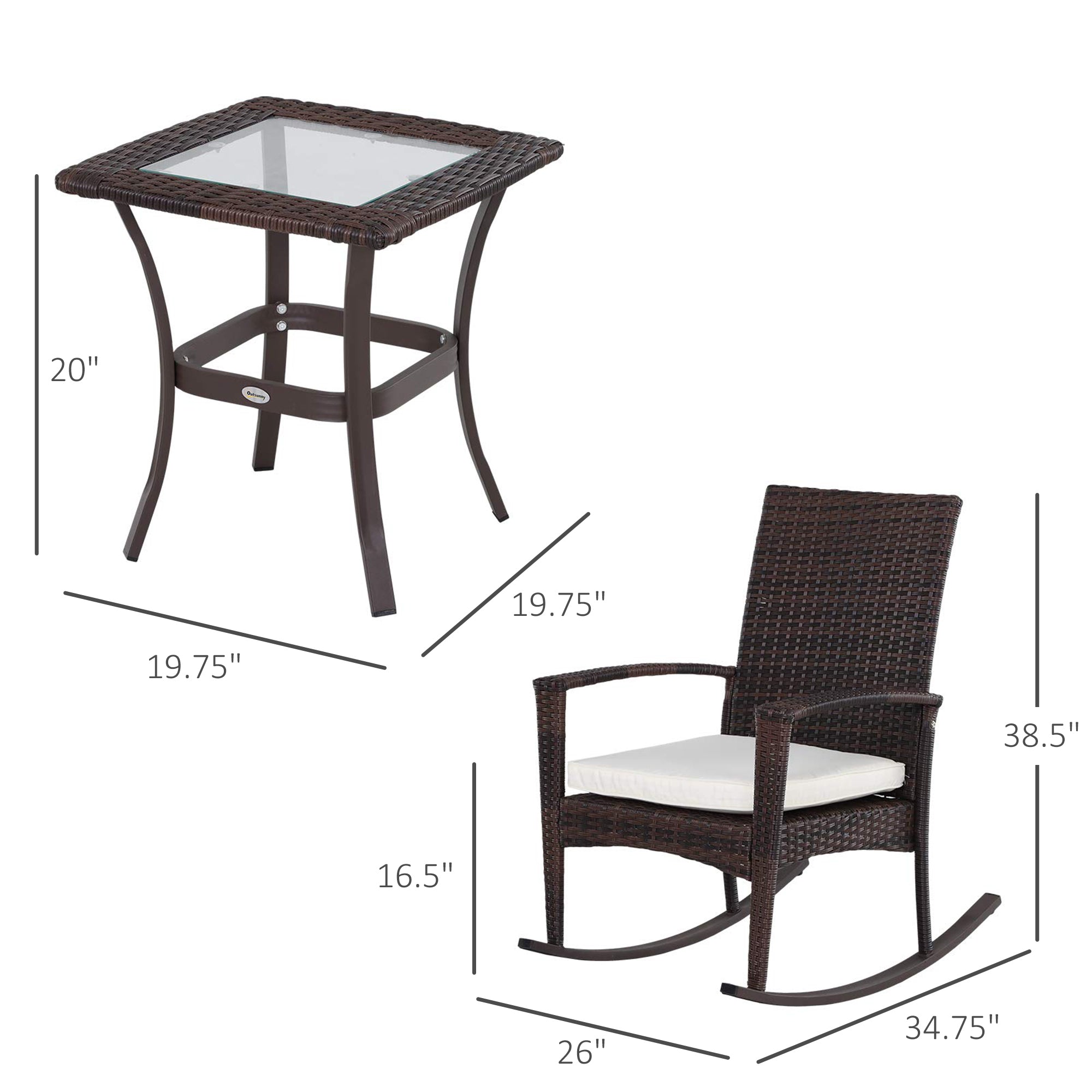 Aosom 3-Piece Wicker Rocking Chair Set - Cream White-DECOROLALA