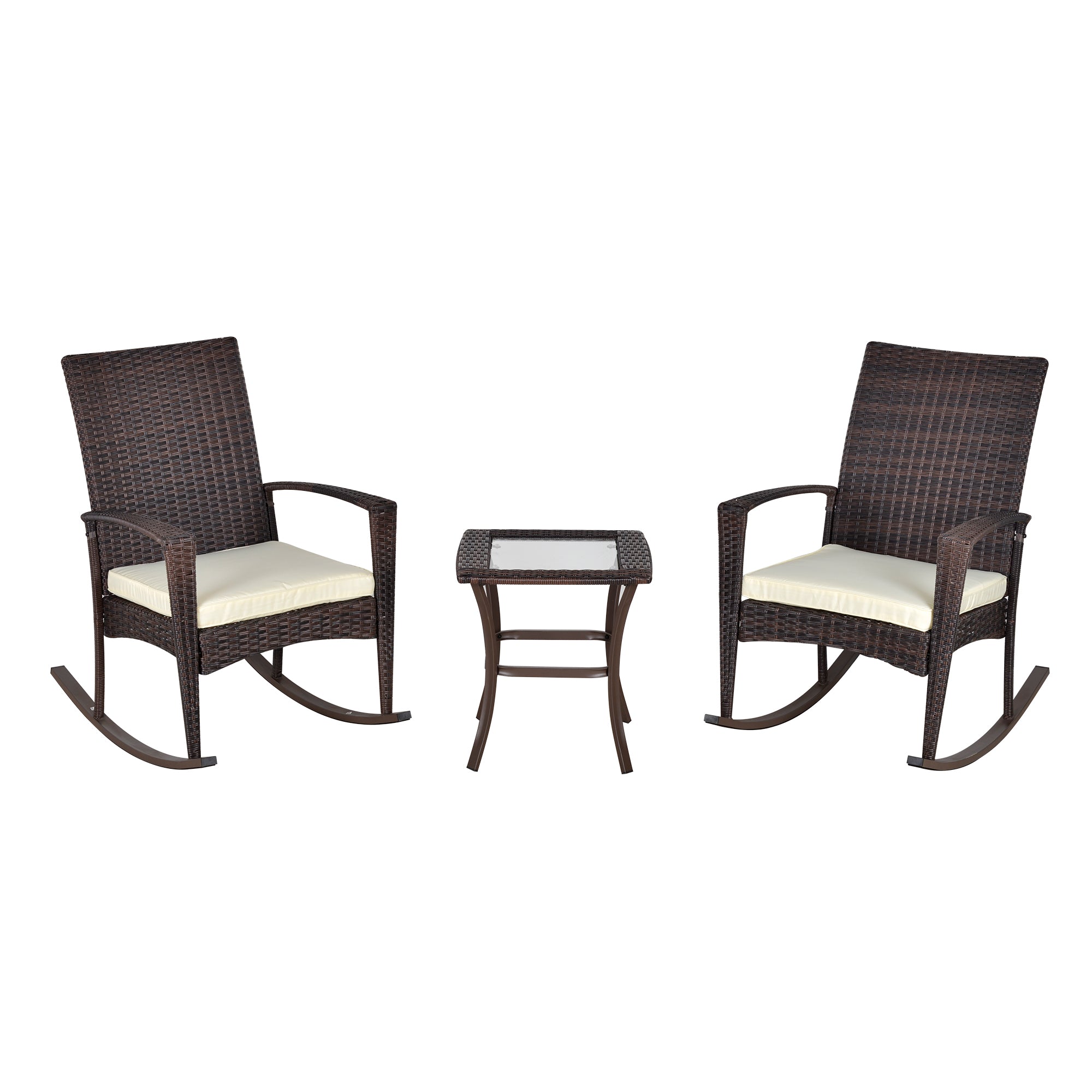 Aosom 3-Piece Wicker Rocking Chair Set - Cream White-DECOROLALA