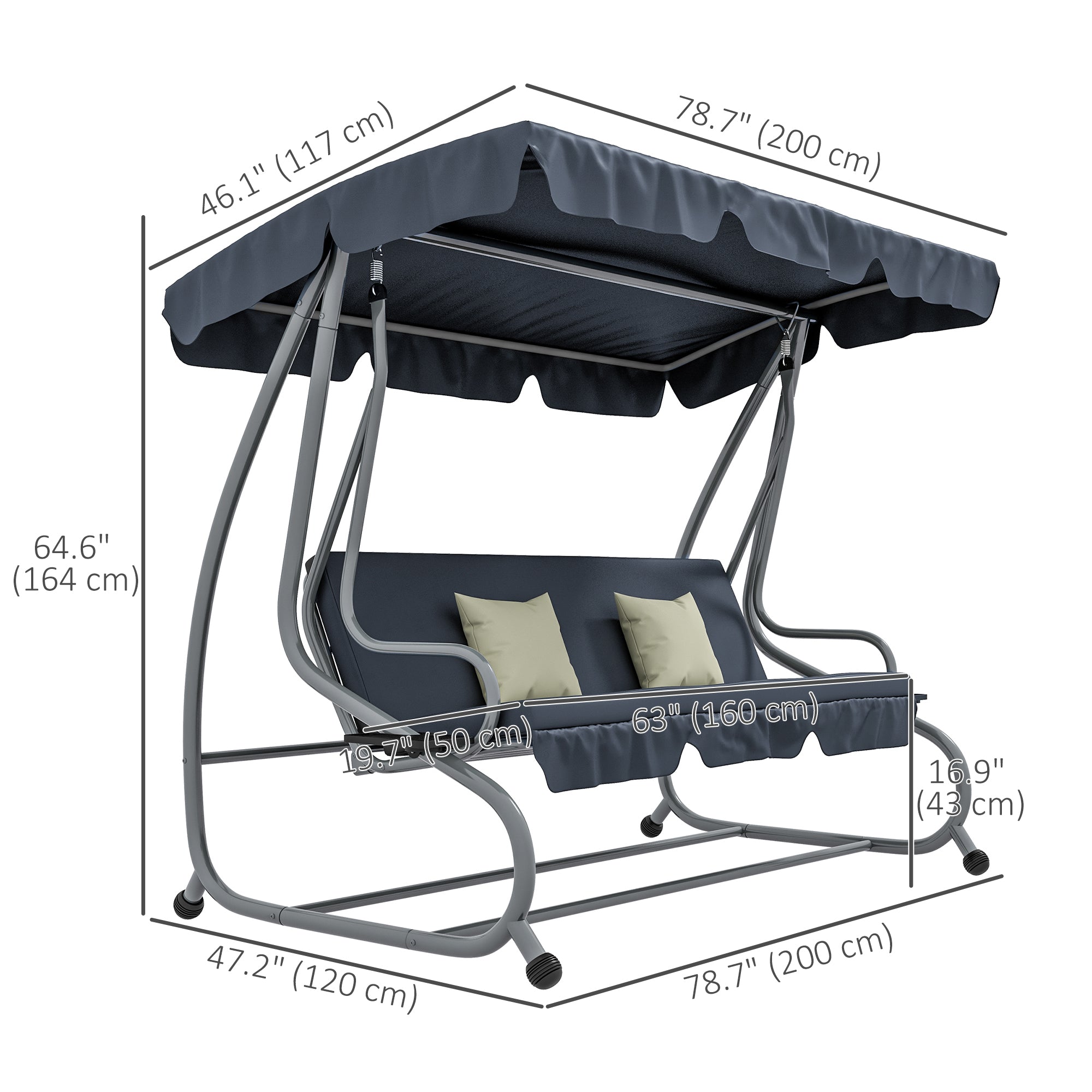 Aosom 3-Seat Patio Swing Bed Canopy - Dark Grey-DECOROLALA