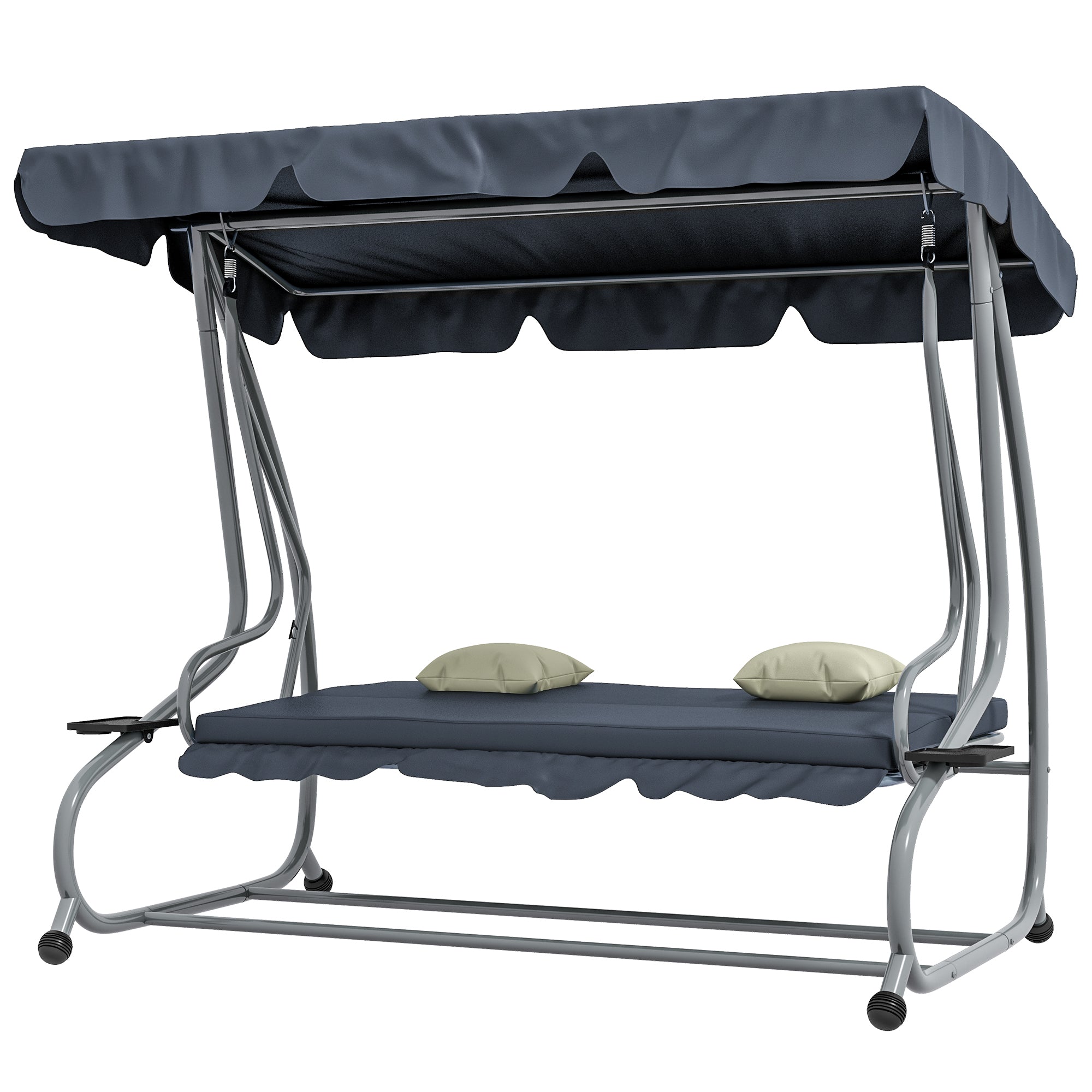 Aosom 3-Seat Patio Swing Bed Canopy - Dark Grey-DECOROLALA