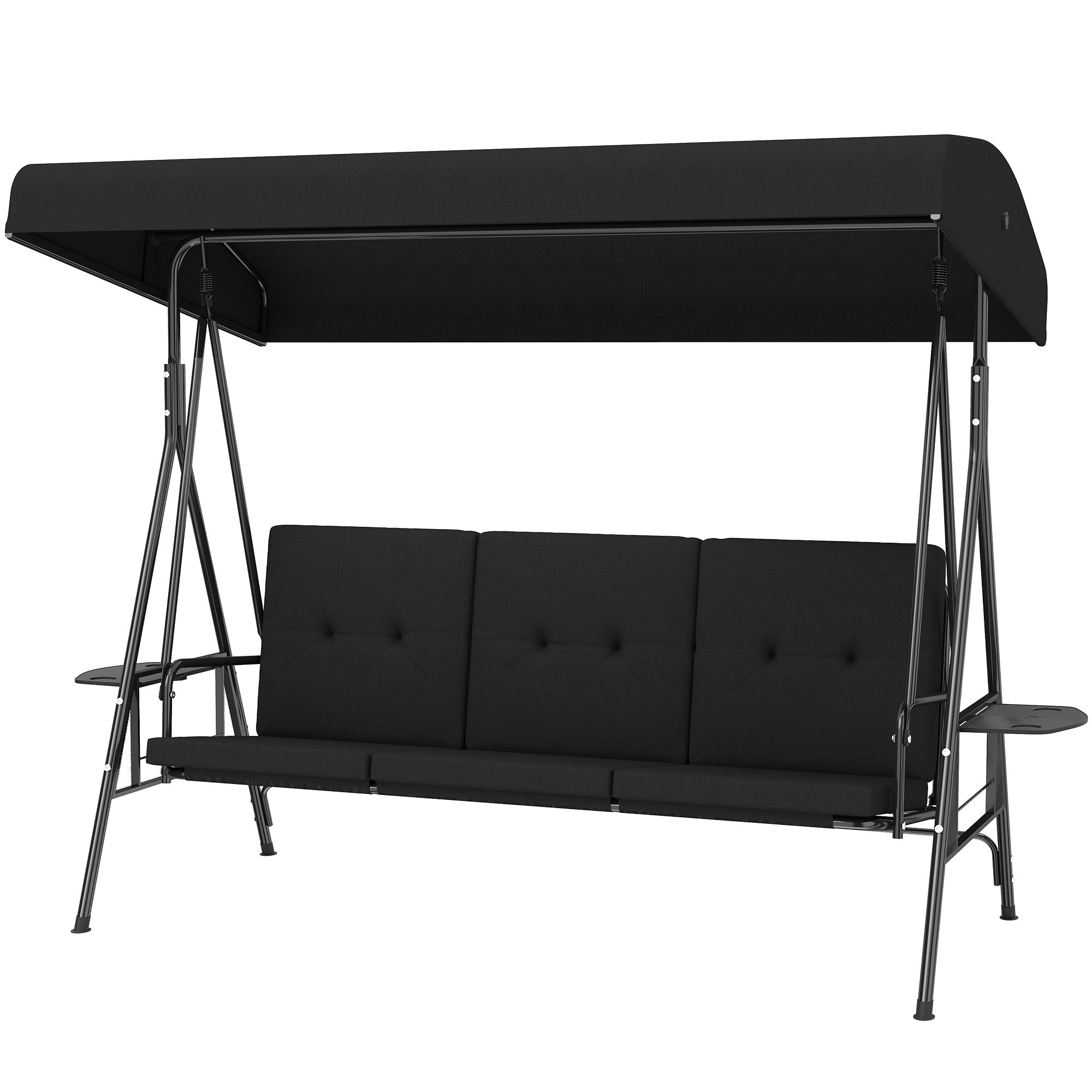 Aosom 3-Seat Patio Swing - Black Adjustable Canopy-DECOROLALA