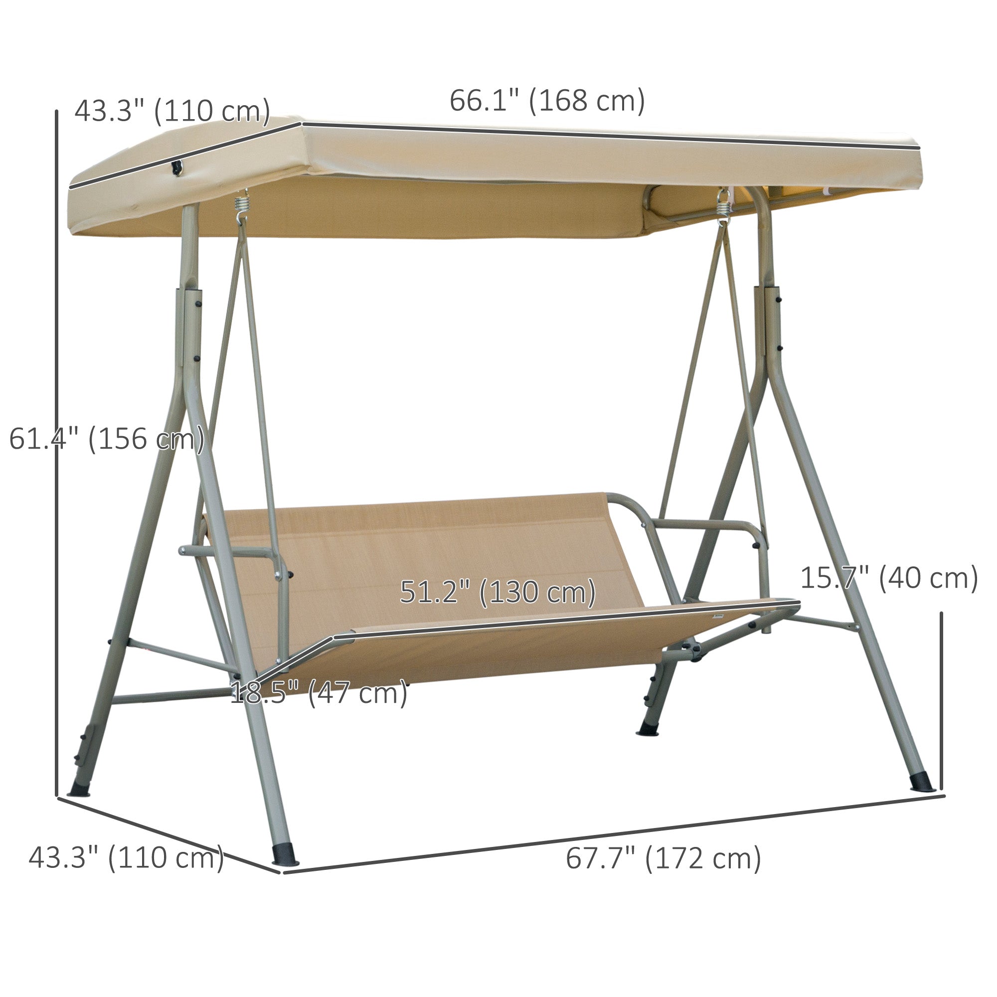 Aosom 3-Seat Patio Swing Chair - Light Brown-DECOROLALA