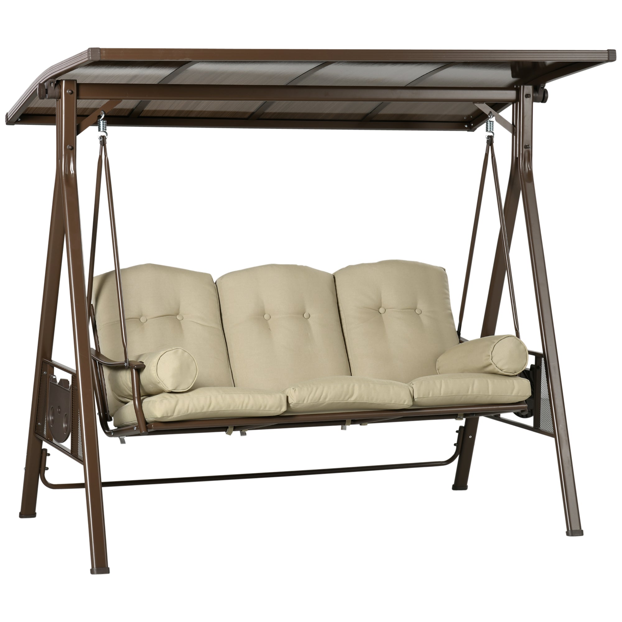 Aosom 3-Seat Patio Swing with Canopy - Khaki-DECOROLALA
