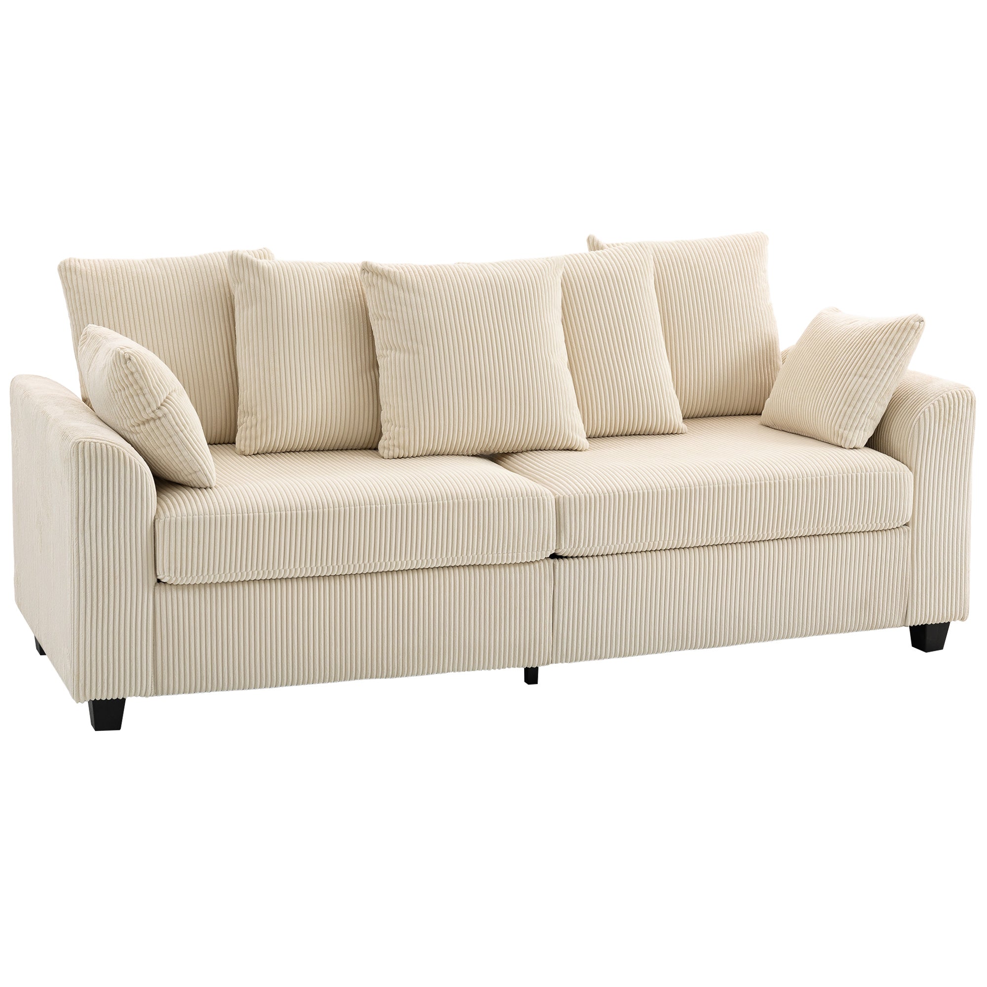 Aosom 3 Seater Corduroy Sofa - Beige Curved Armrests-DECOROLALA