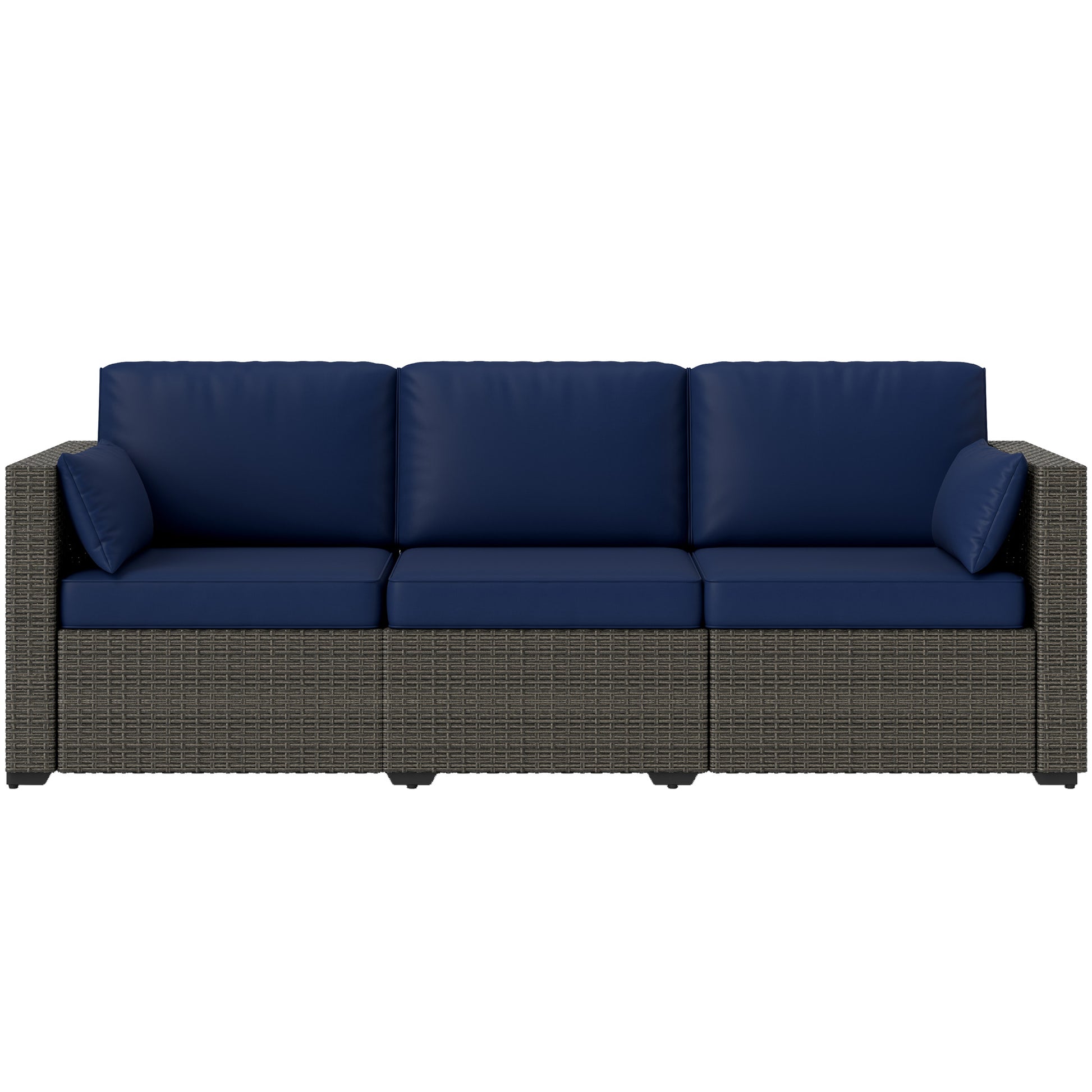 Aosom 3-Seater Outdoor Sofa PE Rattan Blue/Brown-DECOROLALA