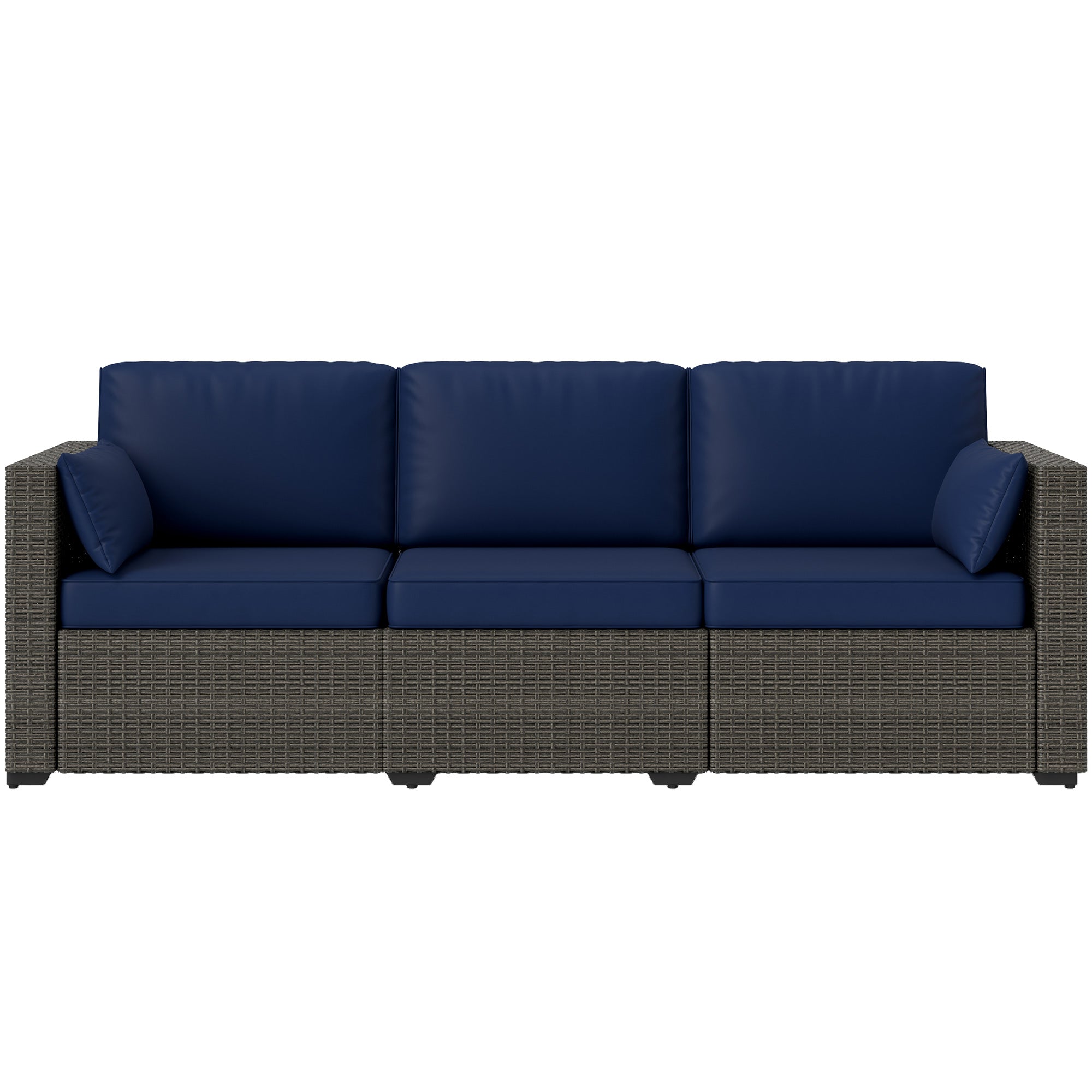 Aosom 3-Seater Outdoor Sofa PE Rattan Blue/Brown-DECOROLALA