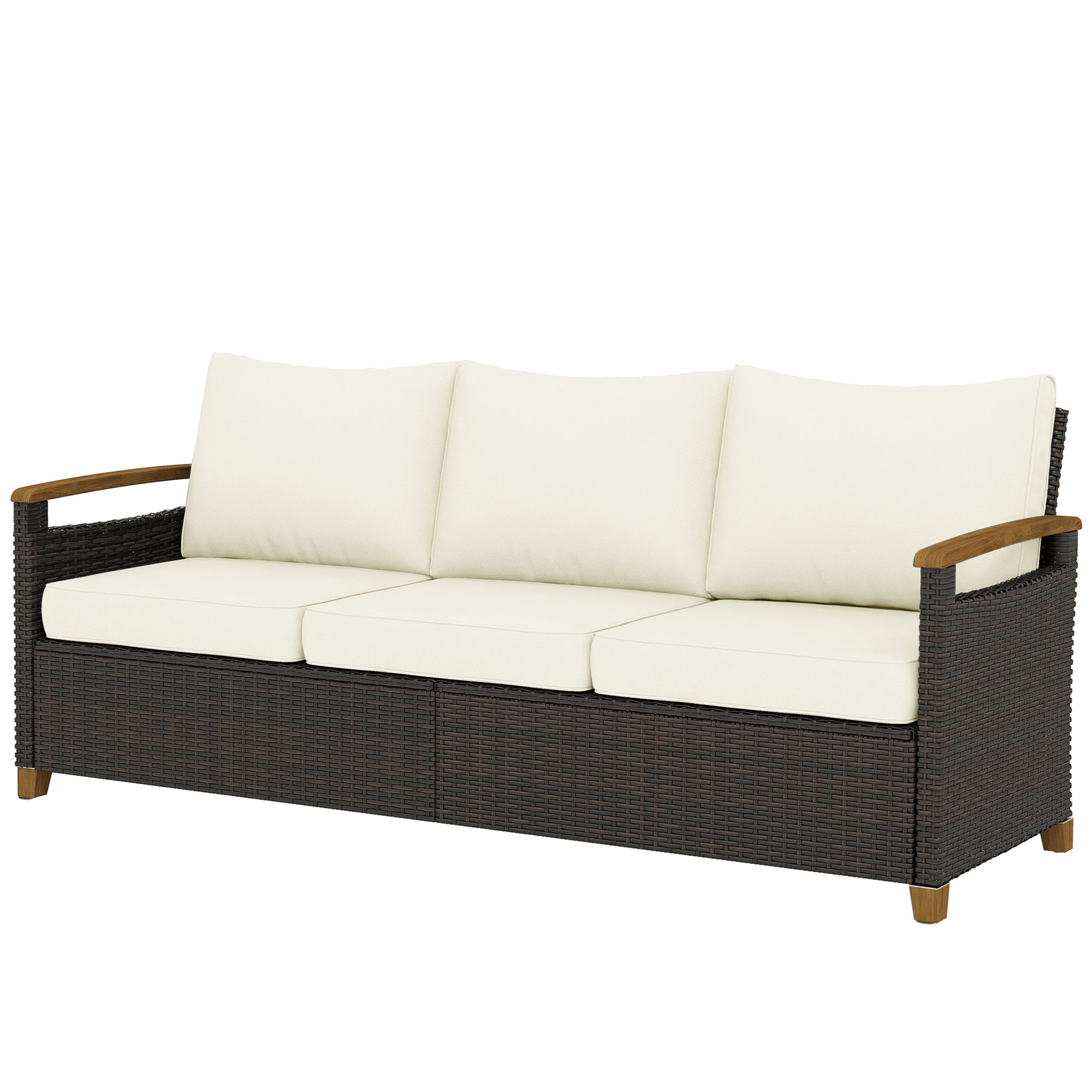 Aosom 3-Seater PE Wicker Outdoor Sofa - Cream White-DECOROLALA