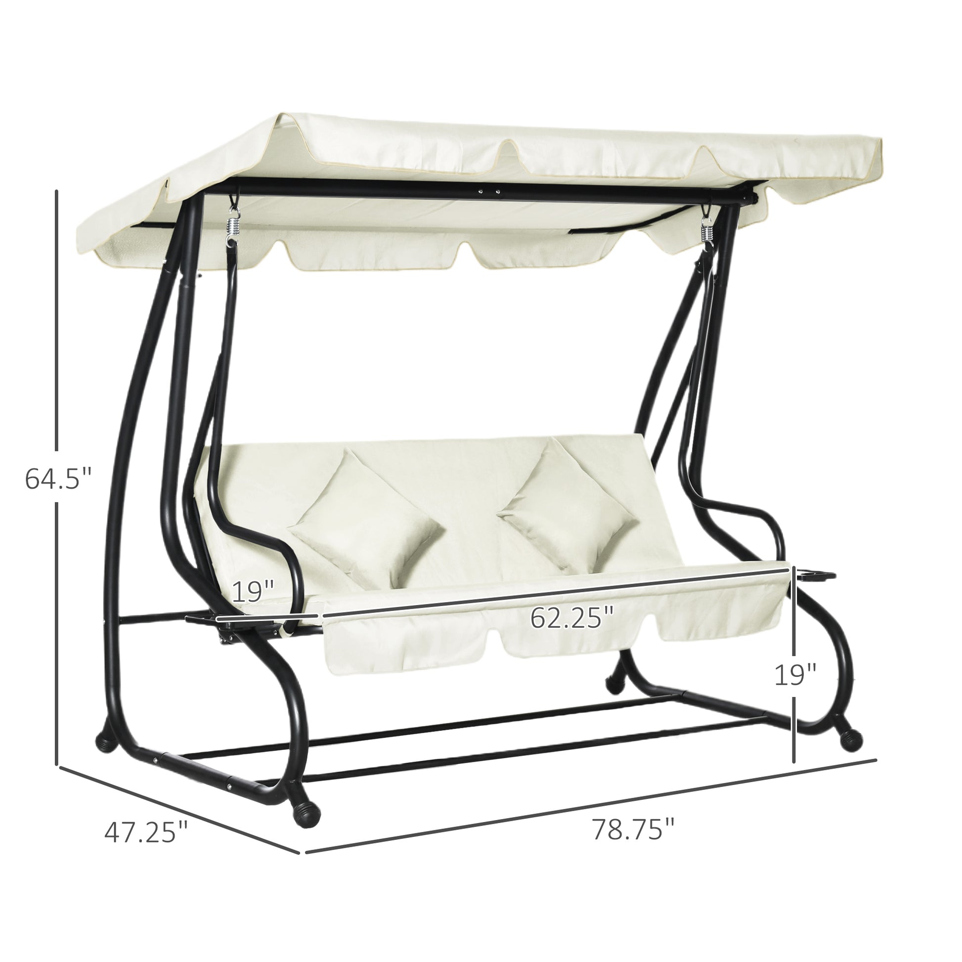 Aosom 3 Seater Patio Swing Bed Convertible Canopy Cream-DECOROLALA