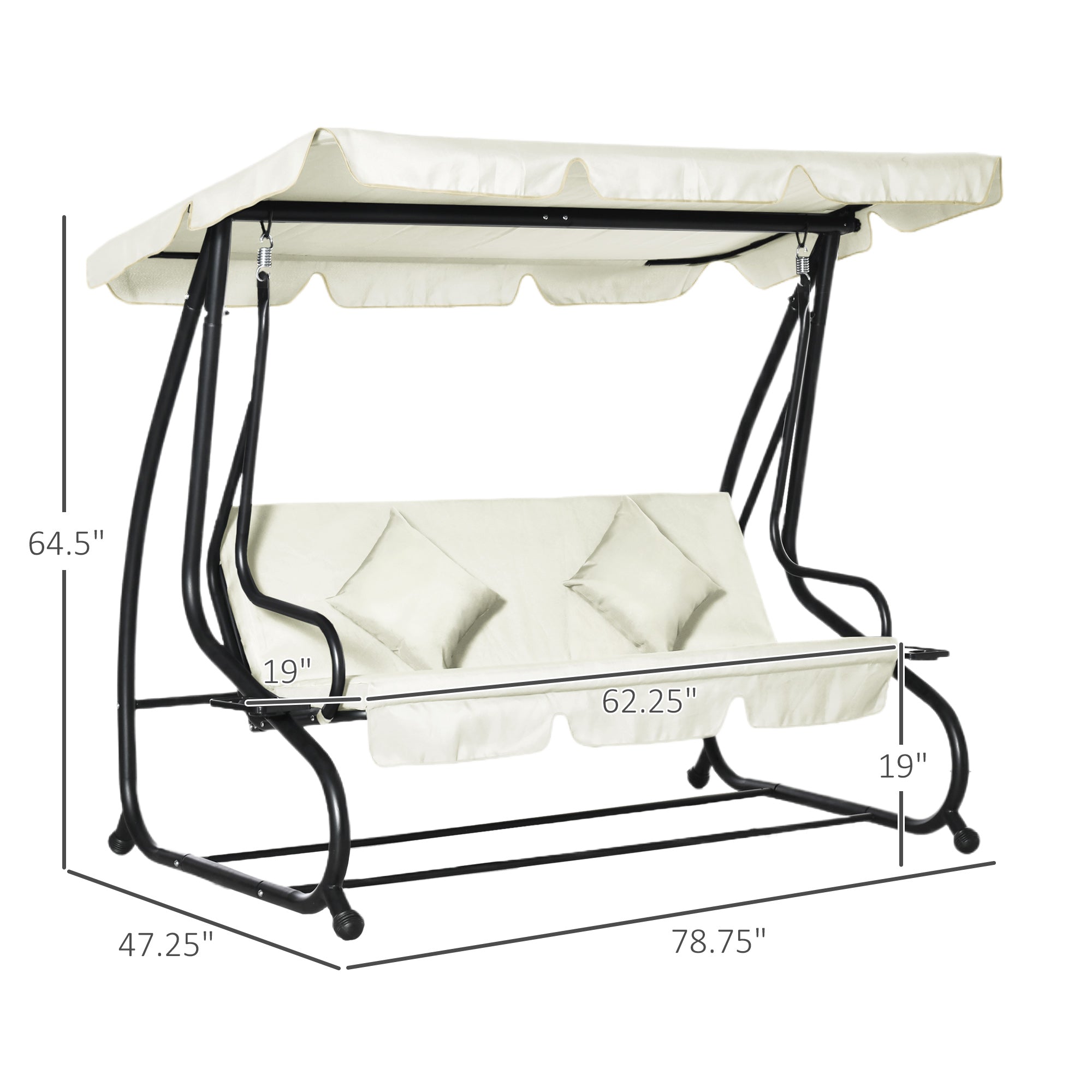 Aosom 3 Seater Patio Swing Bed Convertible Canopy Cream-DECOROLALA