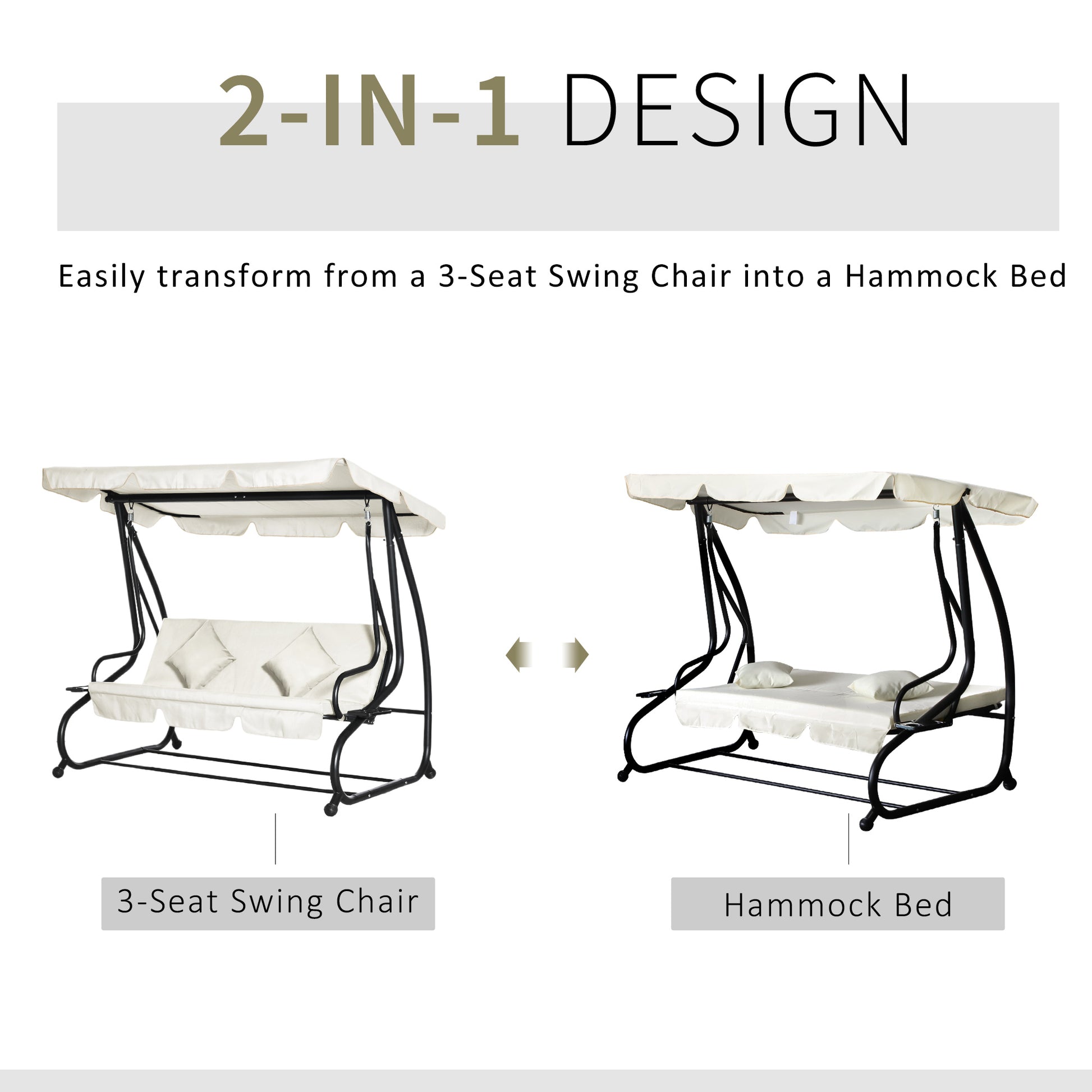Aosom 3 Seater Patio Swing Bed Convertible Canopy Cream-DECOROLALA