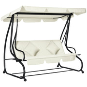 Aosom 3 Seater Patio Swing Bed Convertible Canopy Cream-DECOROLALA