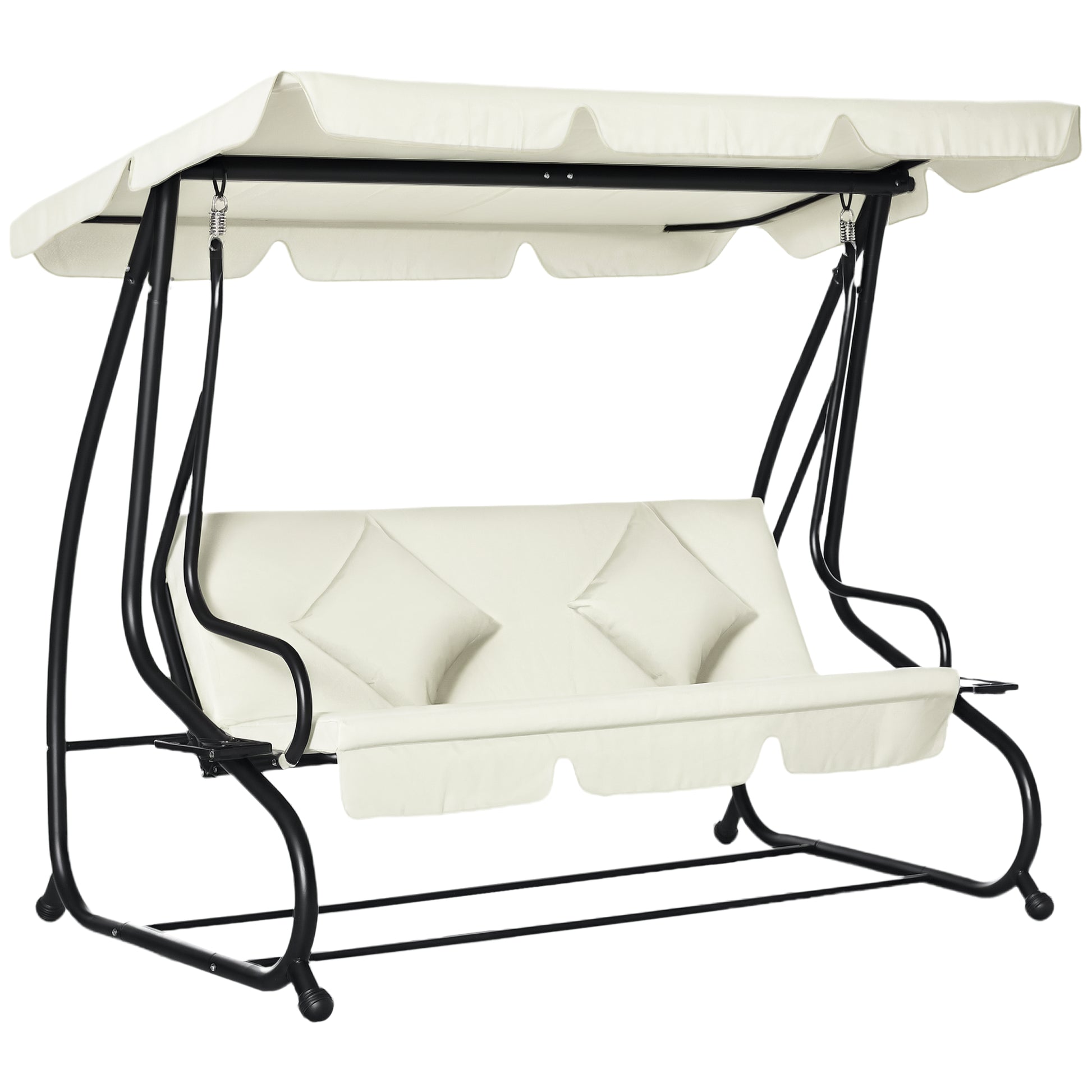 Aosom 3 Seater Patio Swing Bed Convertible Canopy Cream-DECOROLALA