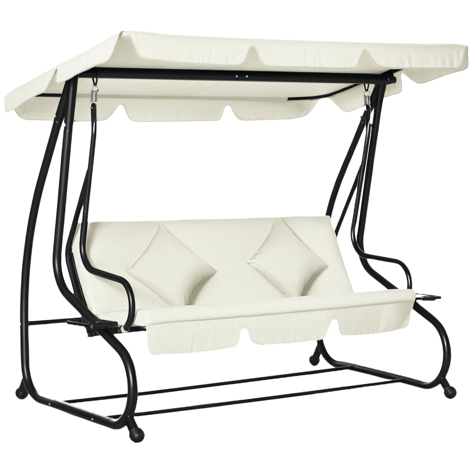 Aosom 3 Seater Patio Swing Bed Convertible Canopy Cream-DECOROLALA