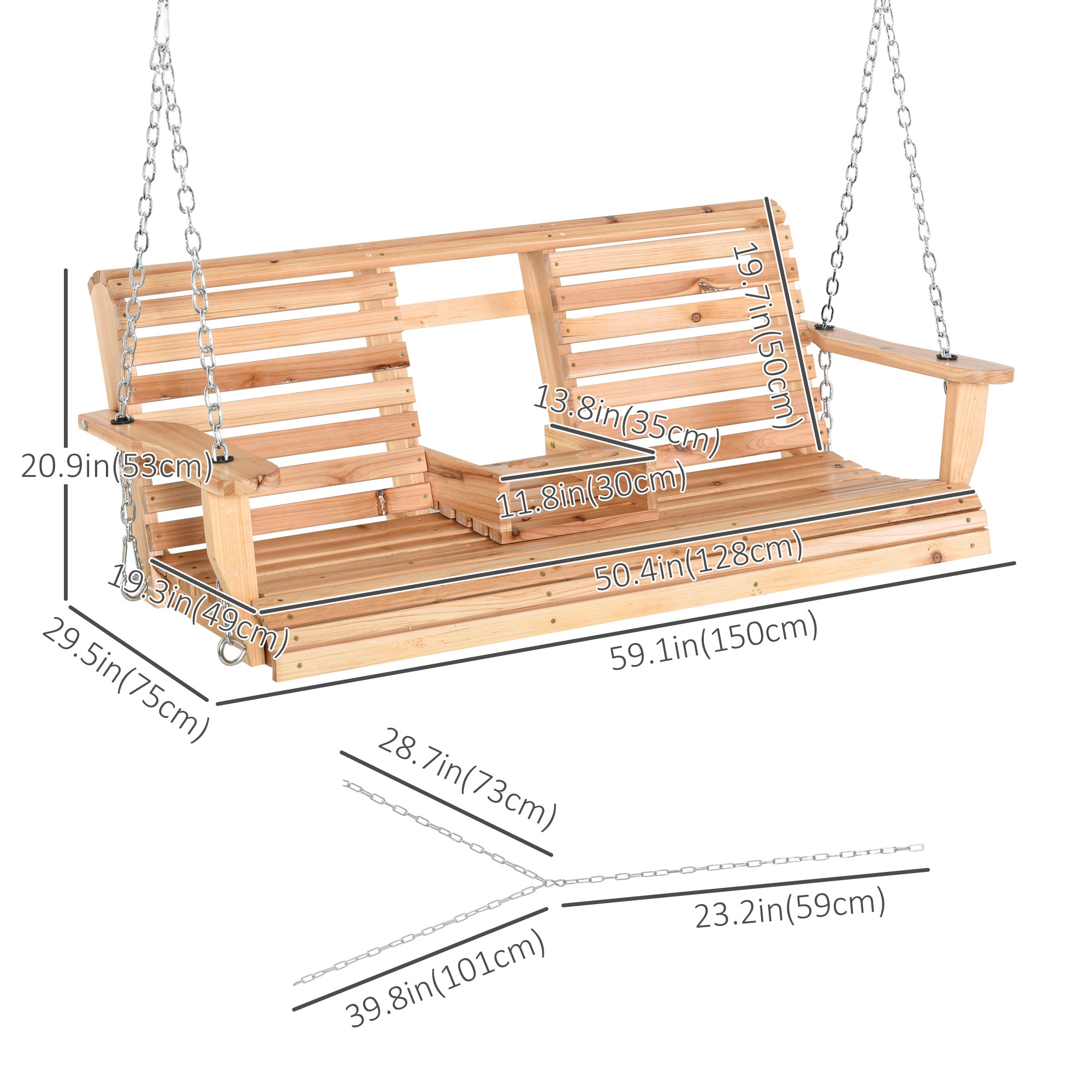 Aosom 3 Seater Patio Swing - Wood with Foldable Table-DECOROLALA