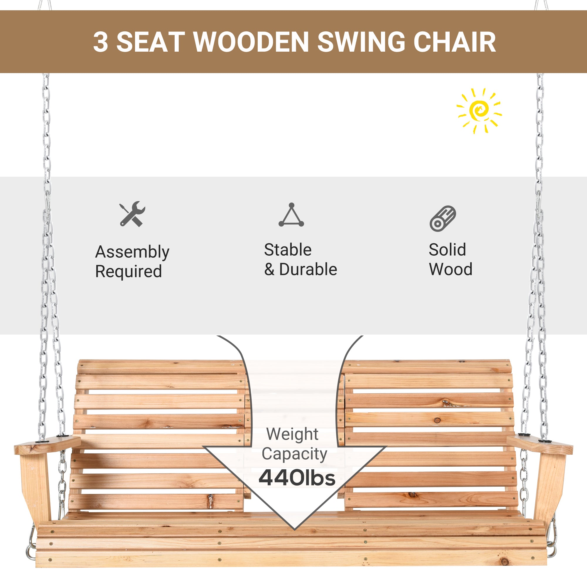 Aosom 3 Seater Patio Swing - Wood with Foldable Table-DECOROLALA