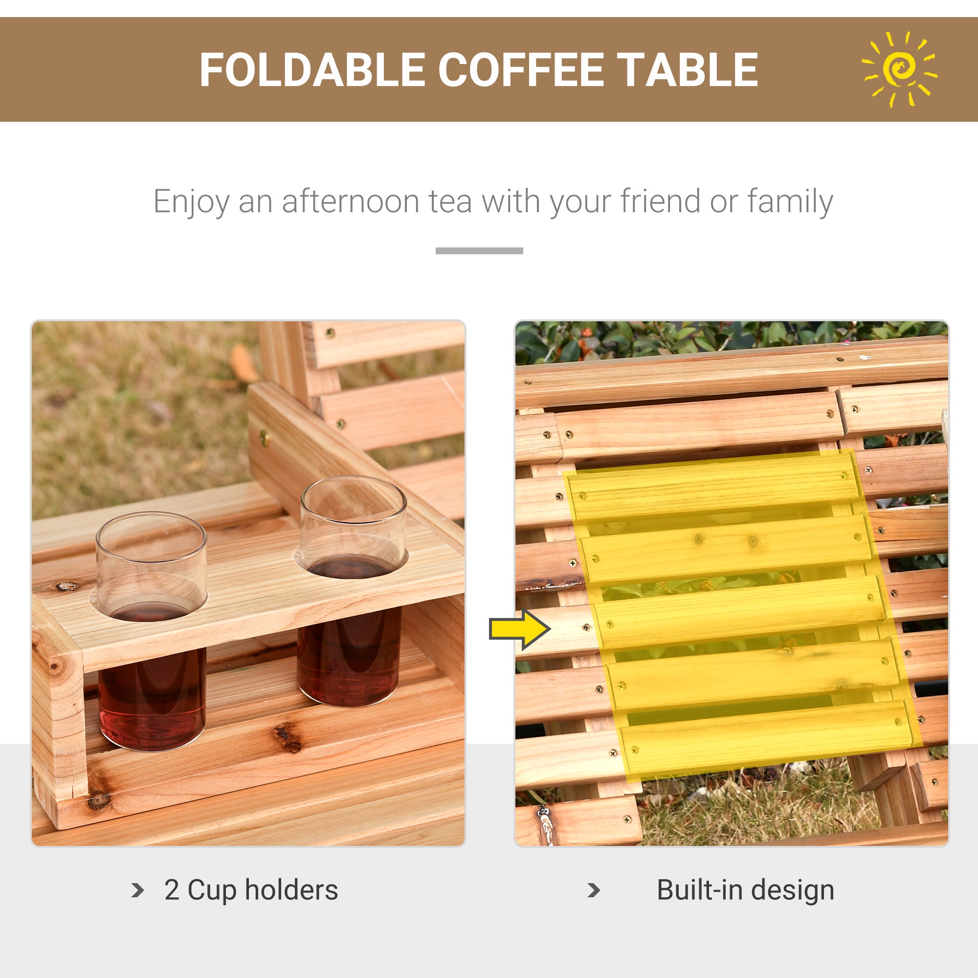 Aosom 3 Seater Patio Swing - Wood with Foldable Table-DECOROLALA